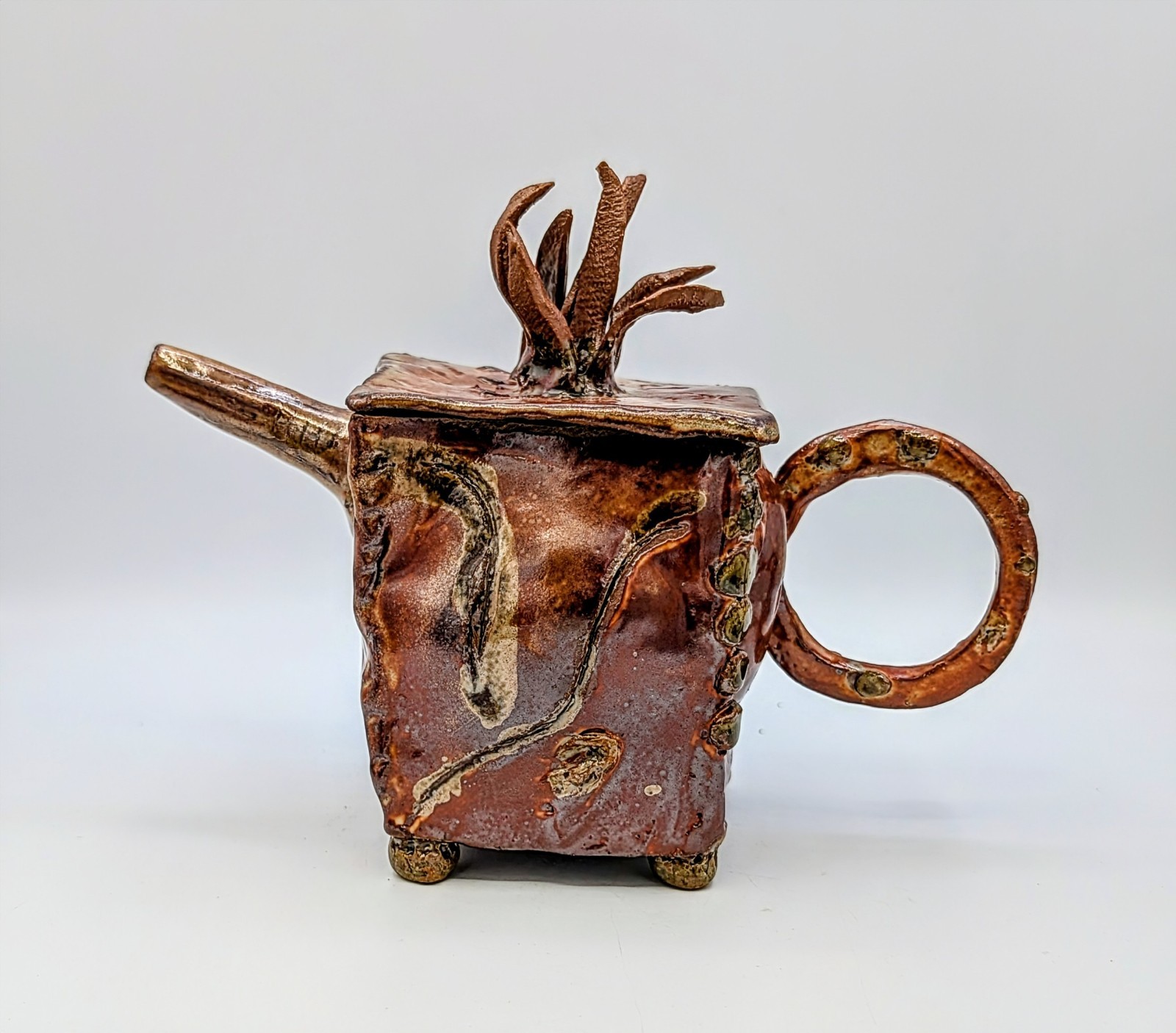 Signed Studio Pottery Lidded Teapot Sculpture Art Pottery Vessel 7″ Handmade