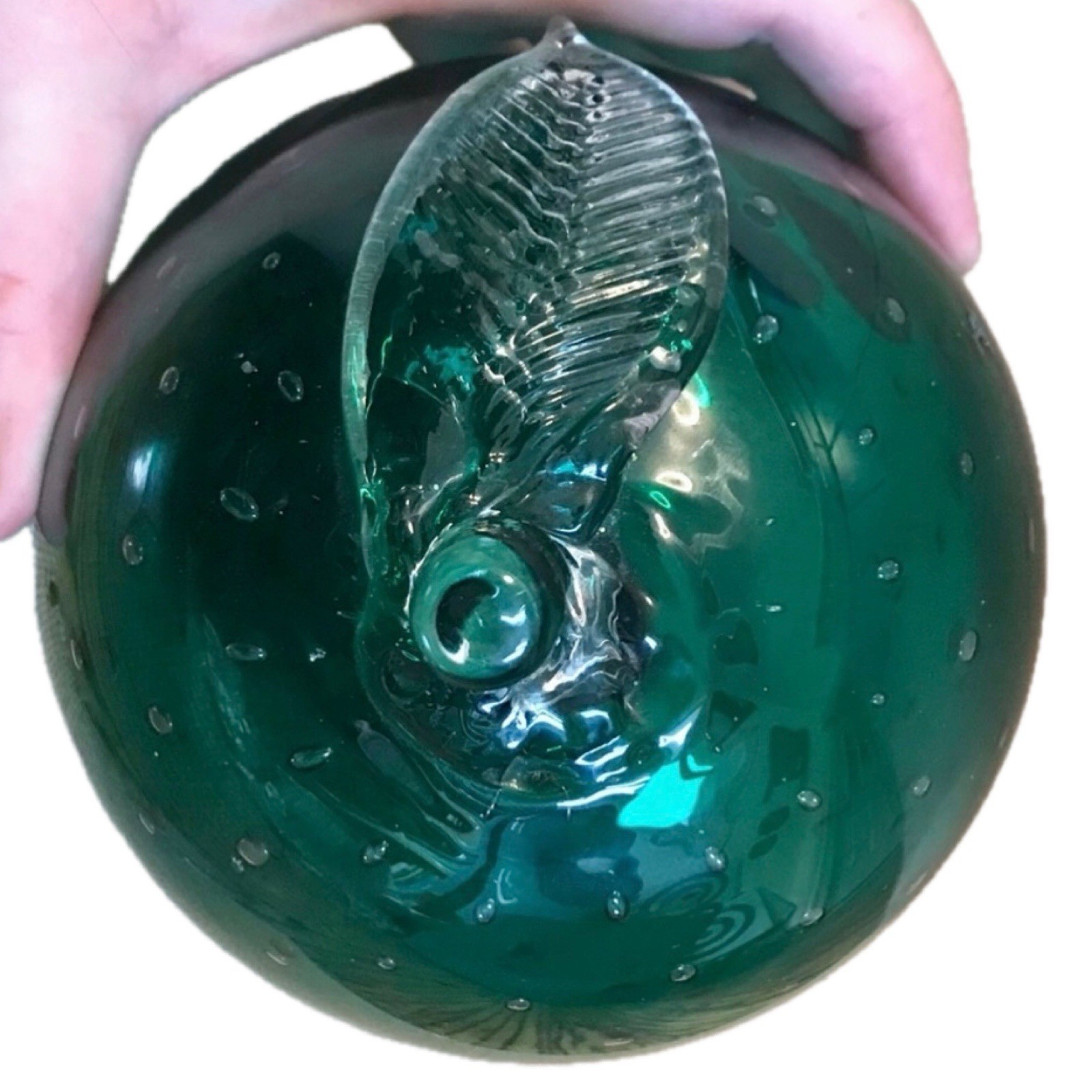 Hand Blown Glass Large Green Apple Paperweight Fairy Tale Cottage Core Farmhouse