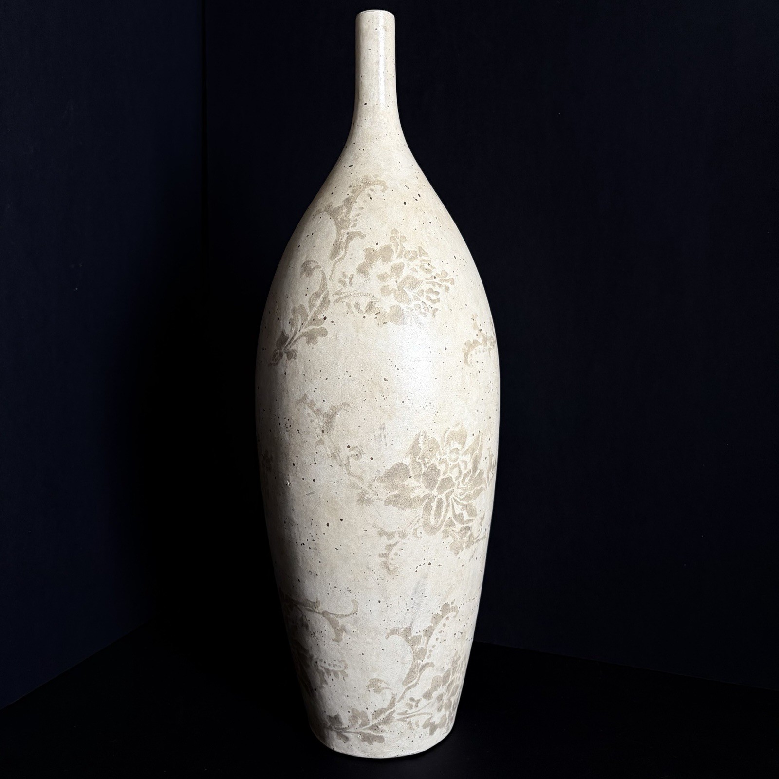 Vintage Tall Clay Terracotta Floral Cream Vase Flowers Speckled Modern Farmhouse