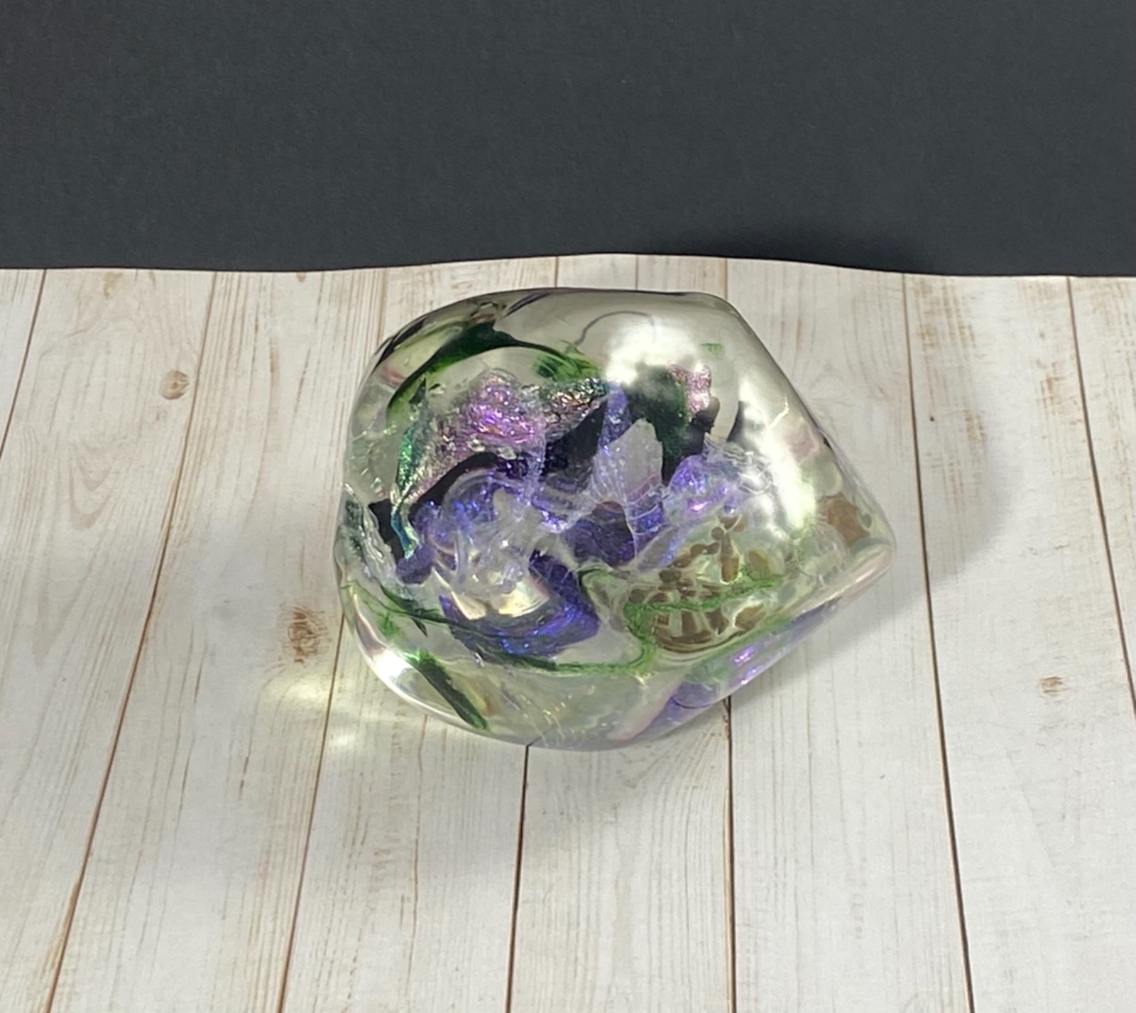 Timothy E Landers Paperweight Dichroic Glass “Moon Rock” 2 3/4 inch Bubbles