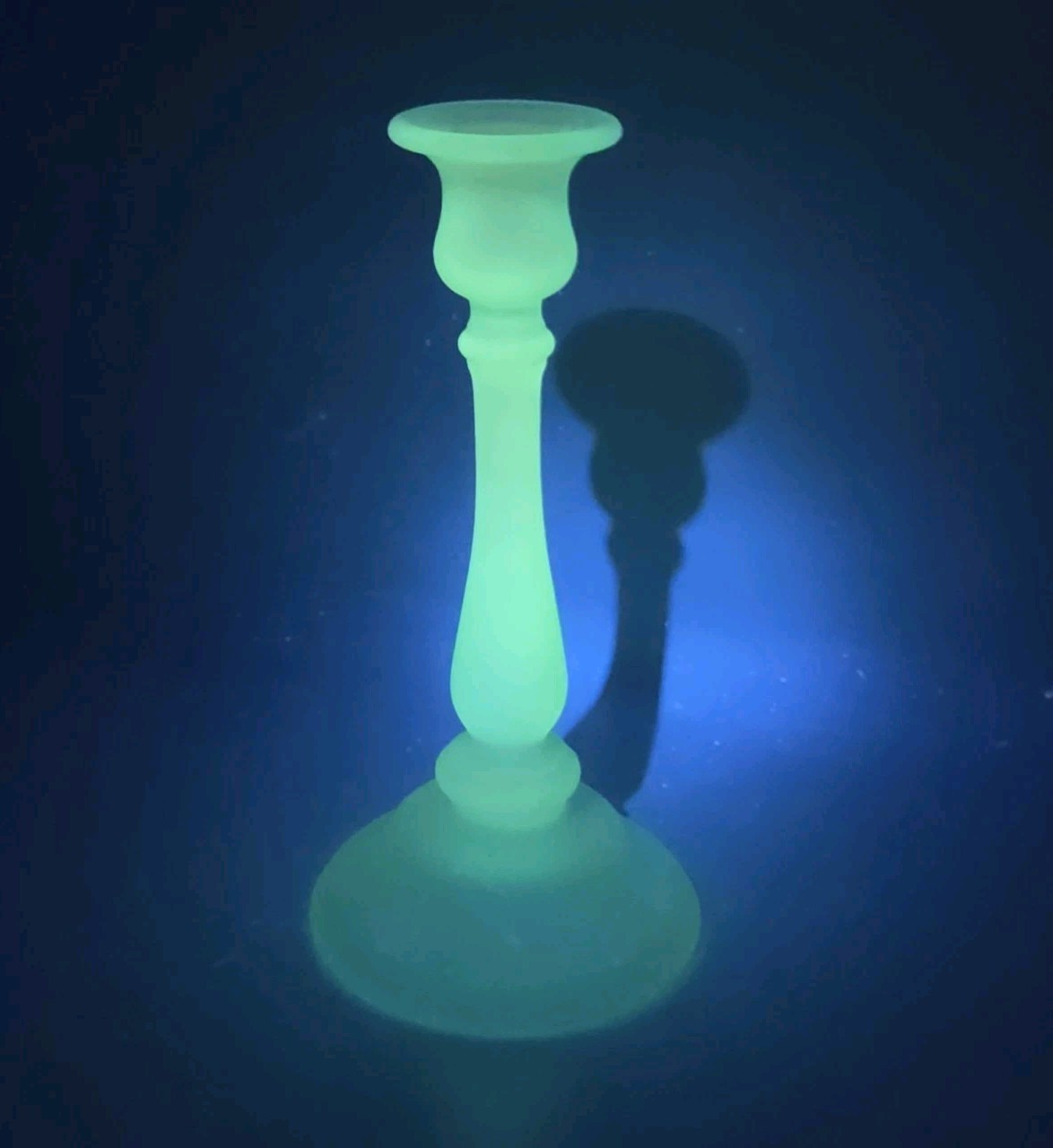 Vintage Tiffin US Uranium Glass Candlestick – Sky Blue Satin Finish