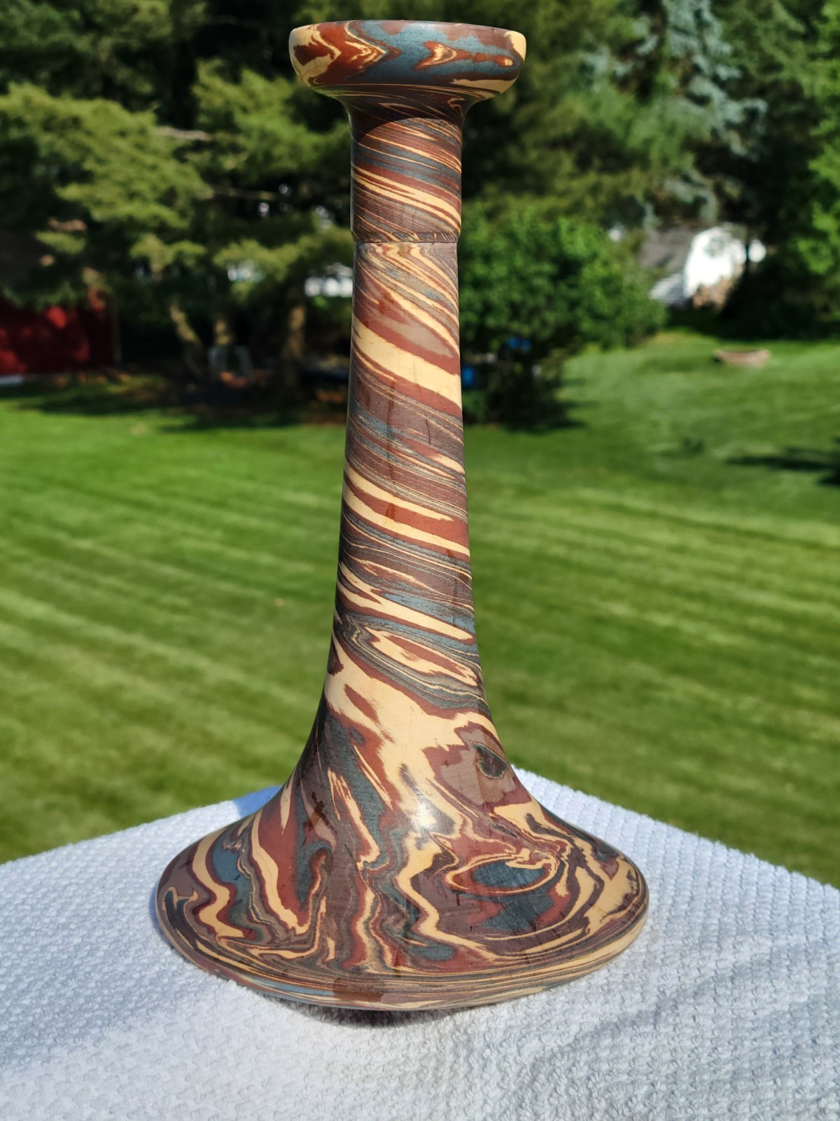 Niloak Arts & Crafts Mission Swirl Art Pottery 10 1/4″ Chamber Candle Stick Nice