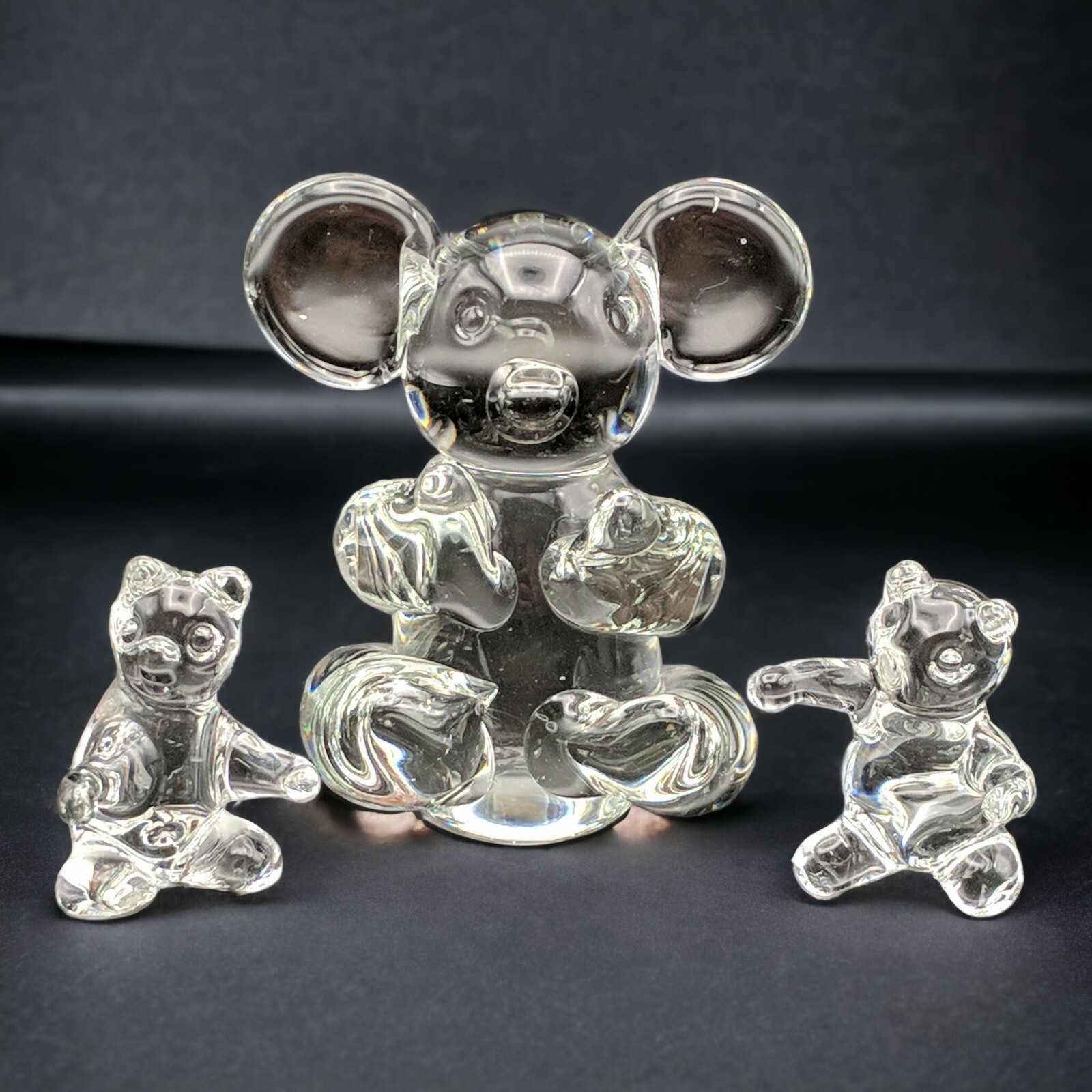 Clear Art Glass Koala Bears Mother & 2 Babies Children Figurines Set of 3