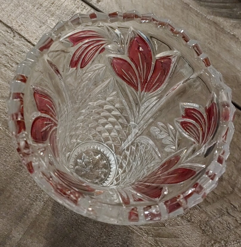 Anna Hutte Lead Crystal Vase Ruby Clear Bleikristall Rendezvous Germany Rubin