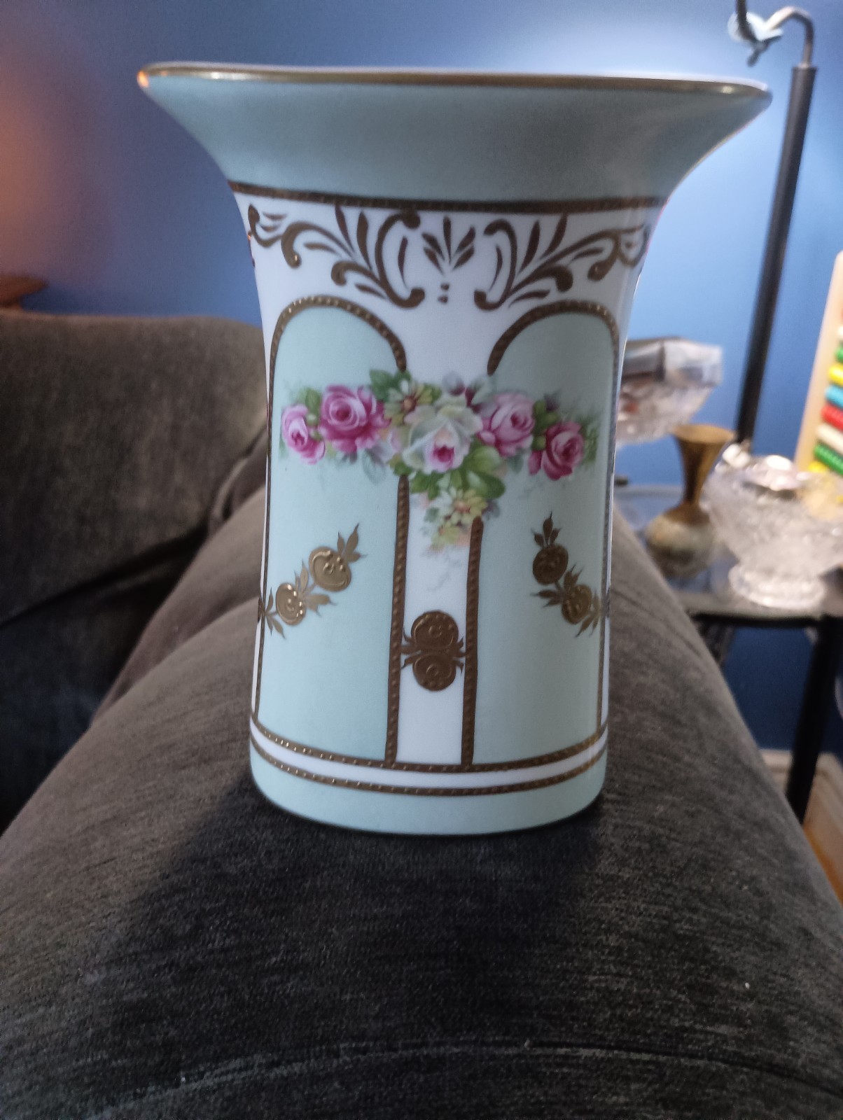 Orchid Designs fine porcelain ROSE pattern Made in England Hand Painted BLUE/GOL