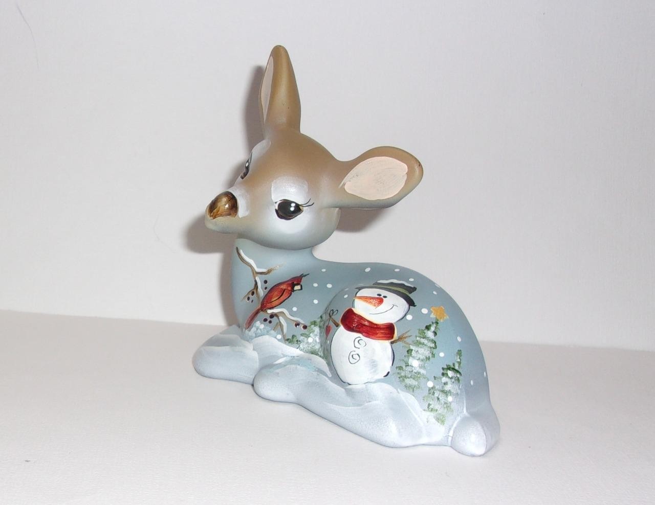 Fenton Glass Amethyst Winter Snowman Cardinal Fawn Deer Figurine Ltd Ed #7/47