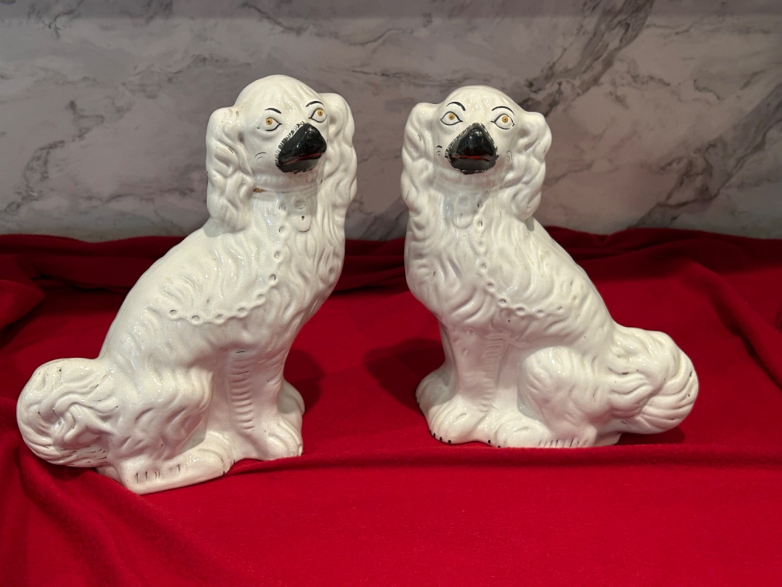Authentic Antique Staffordshire Large Spaniel Dog Pair – 12″
