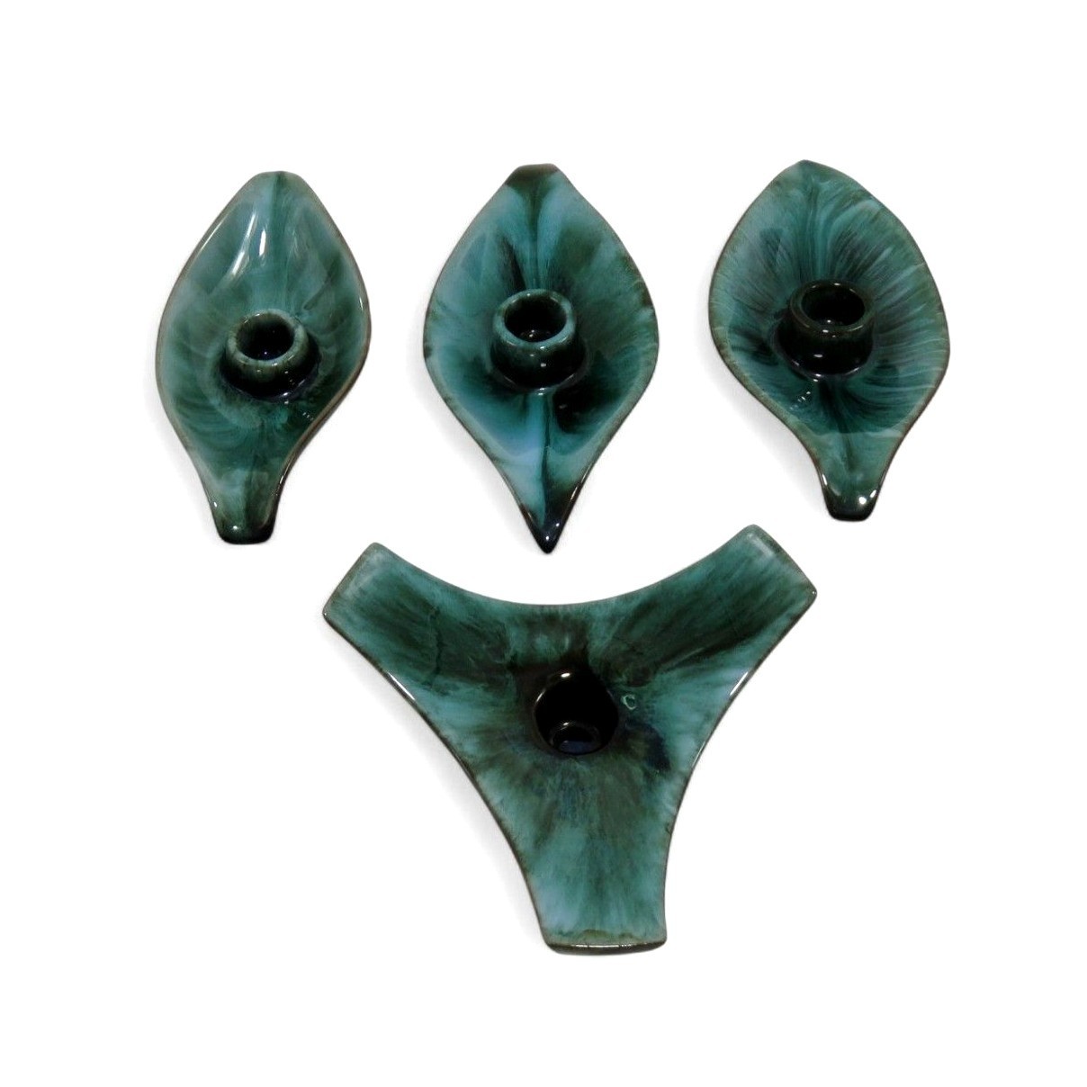 BMP Blue Mountain Pottery Candle Holders Leaf Shape and Triangle Canada Vintage