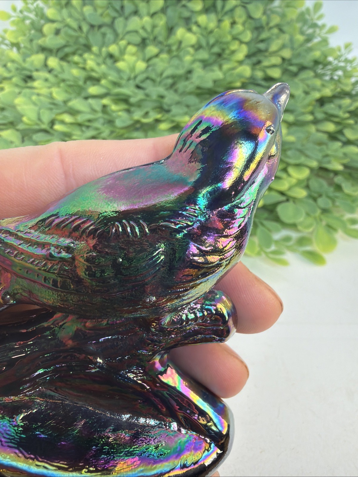 Vintage Fenton Iridescent Carnival Glass Amethyst Bird Figurine 3.25″