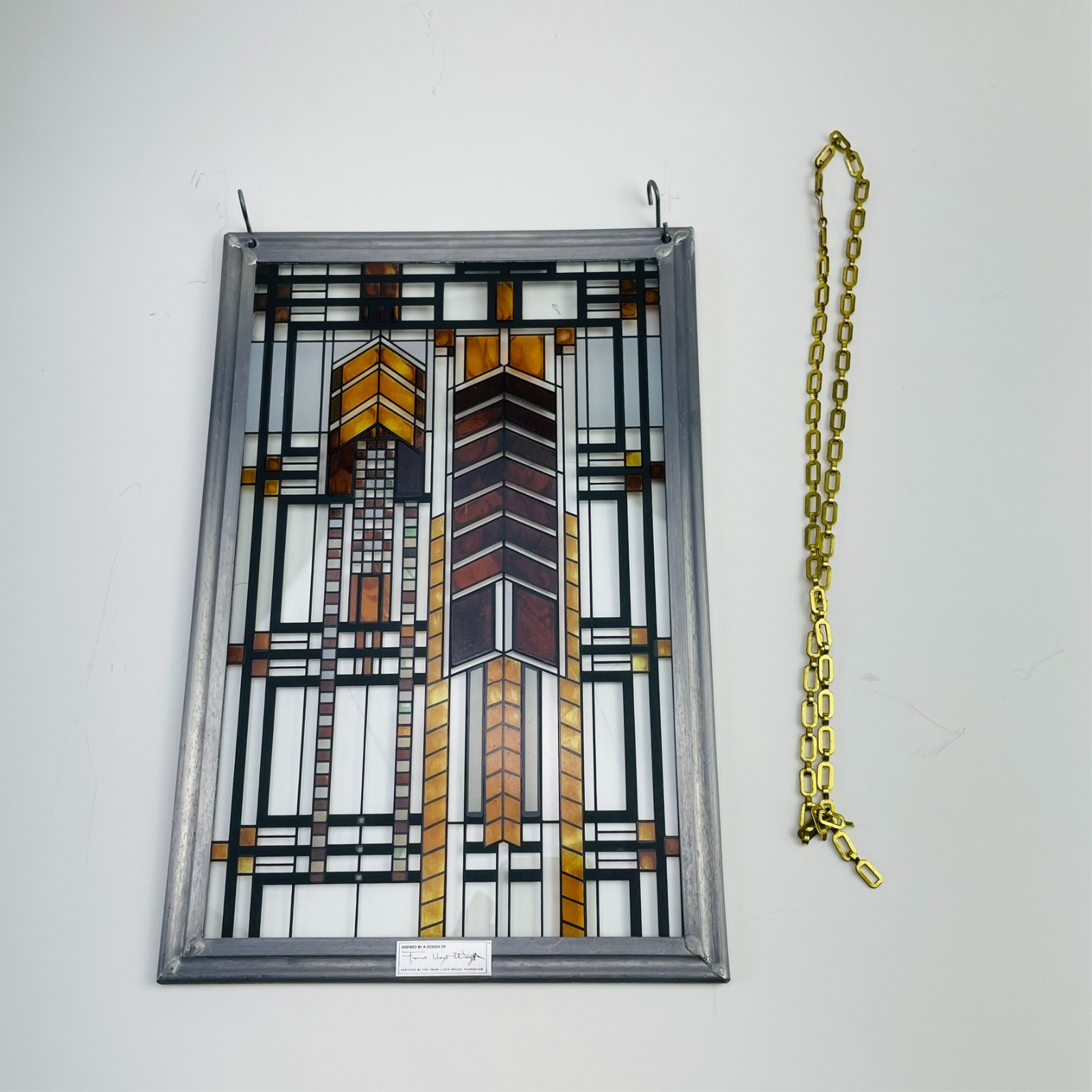 Frank Lloyd Wright MCM Autumn Sumac Stained Glass Suncatcher 11.25×7.5