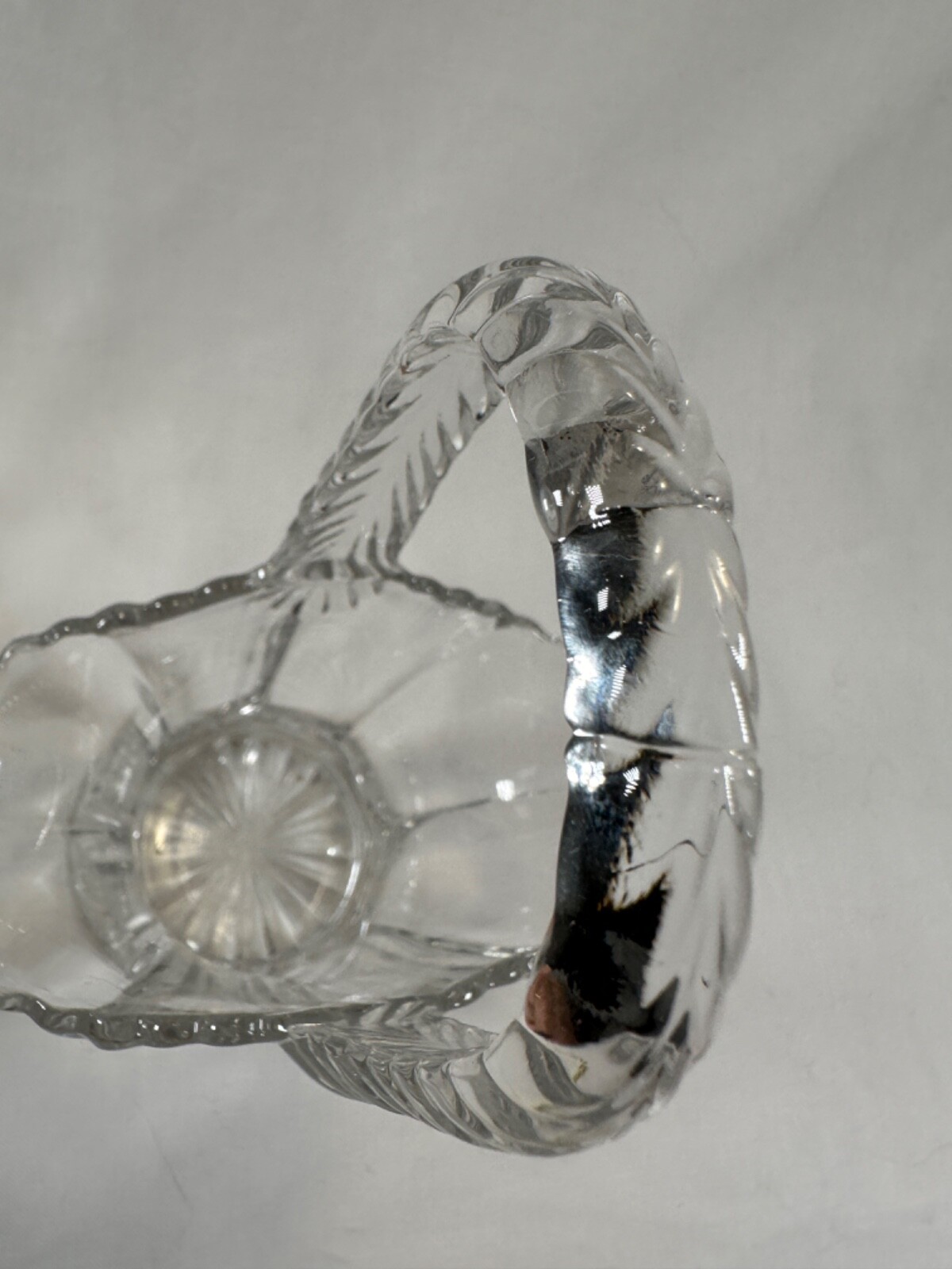 Vintage Pressed Glass Basket 6” Candy Dish Handle Clear Glass