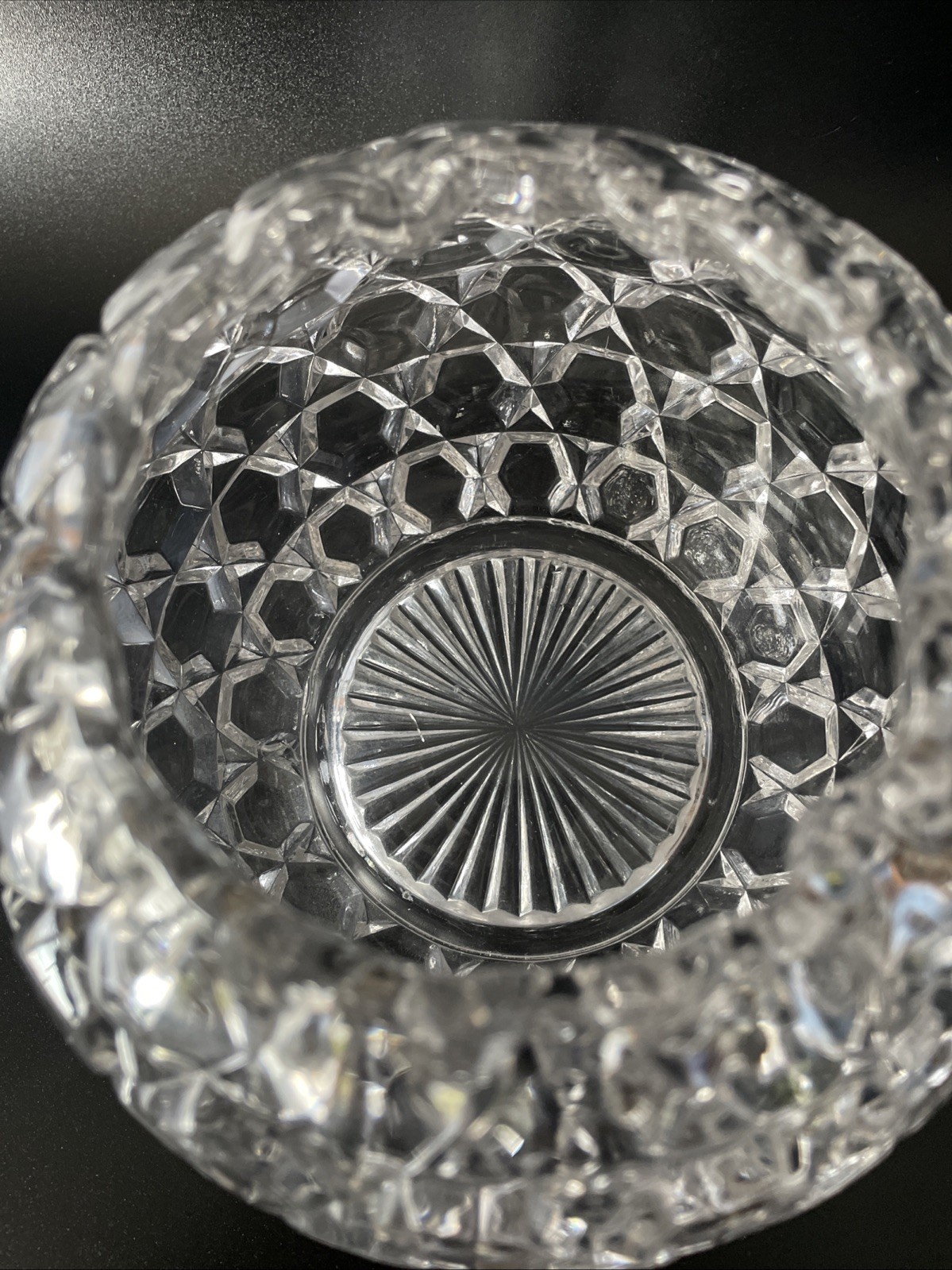Vintage Hexagon Block Clear Pressed Glass Rose Bowl Vase 5.5 in