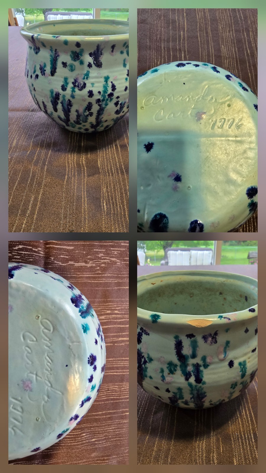 ^^^^^Amanda Carter****** 1776******* Blue ceramic pot/planter