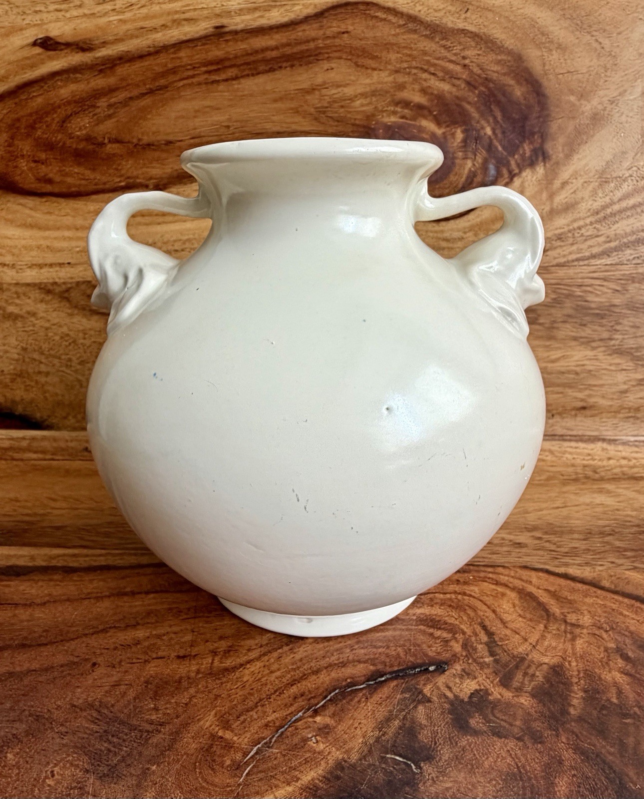 Vintage 1930s Red Wing RumRill Elephant Handle Art Deco Vase Pottery #215 Cream