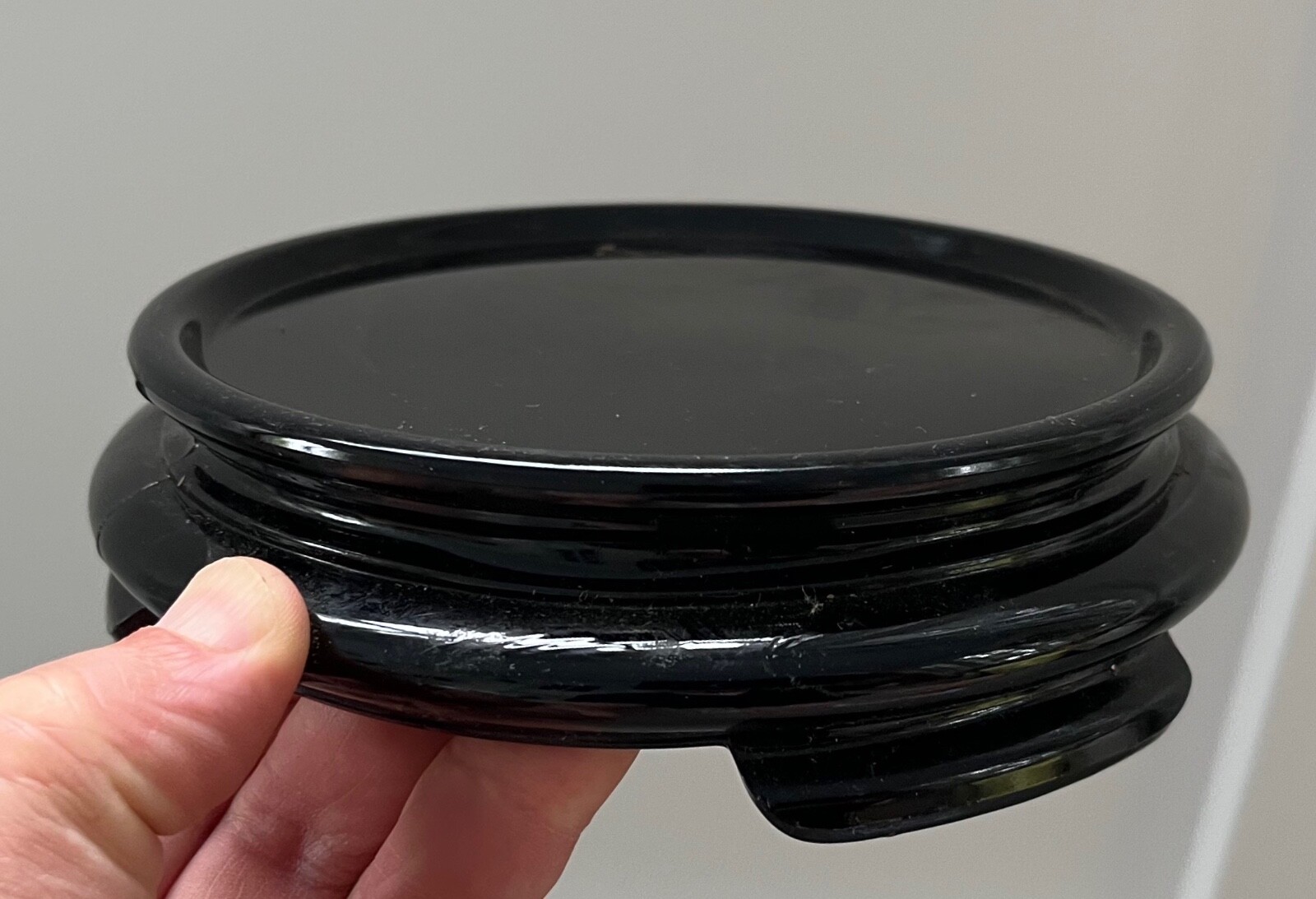 Large Art Deco Black Amethyst Glass Chinese Style Display Stand Base for a Vase