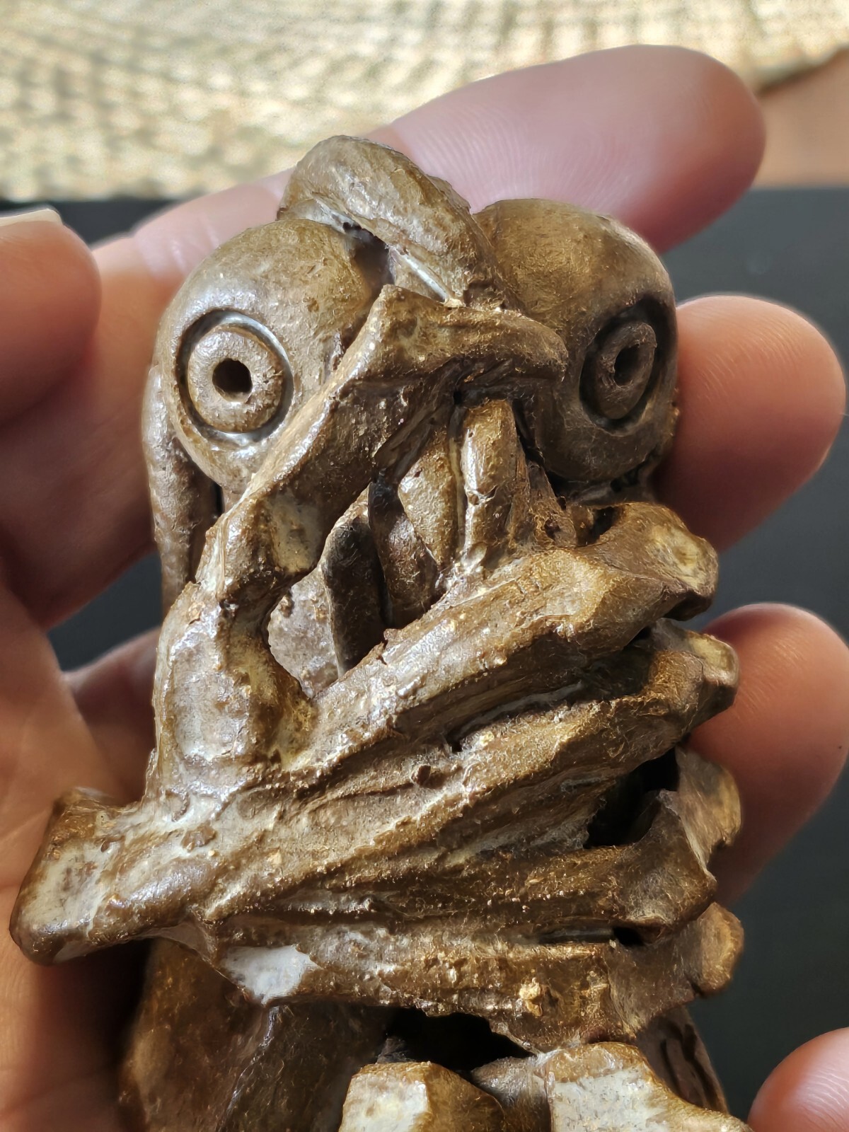 Handmade Studio Art Pottery Monster Alien Bird Creature Big Hands Figure Signed