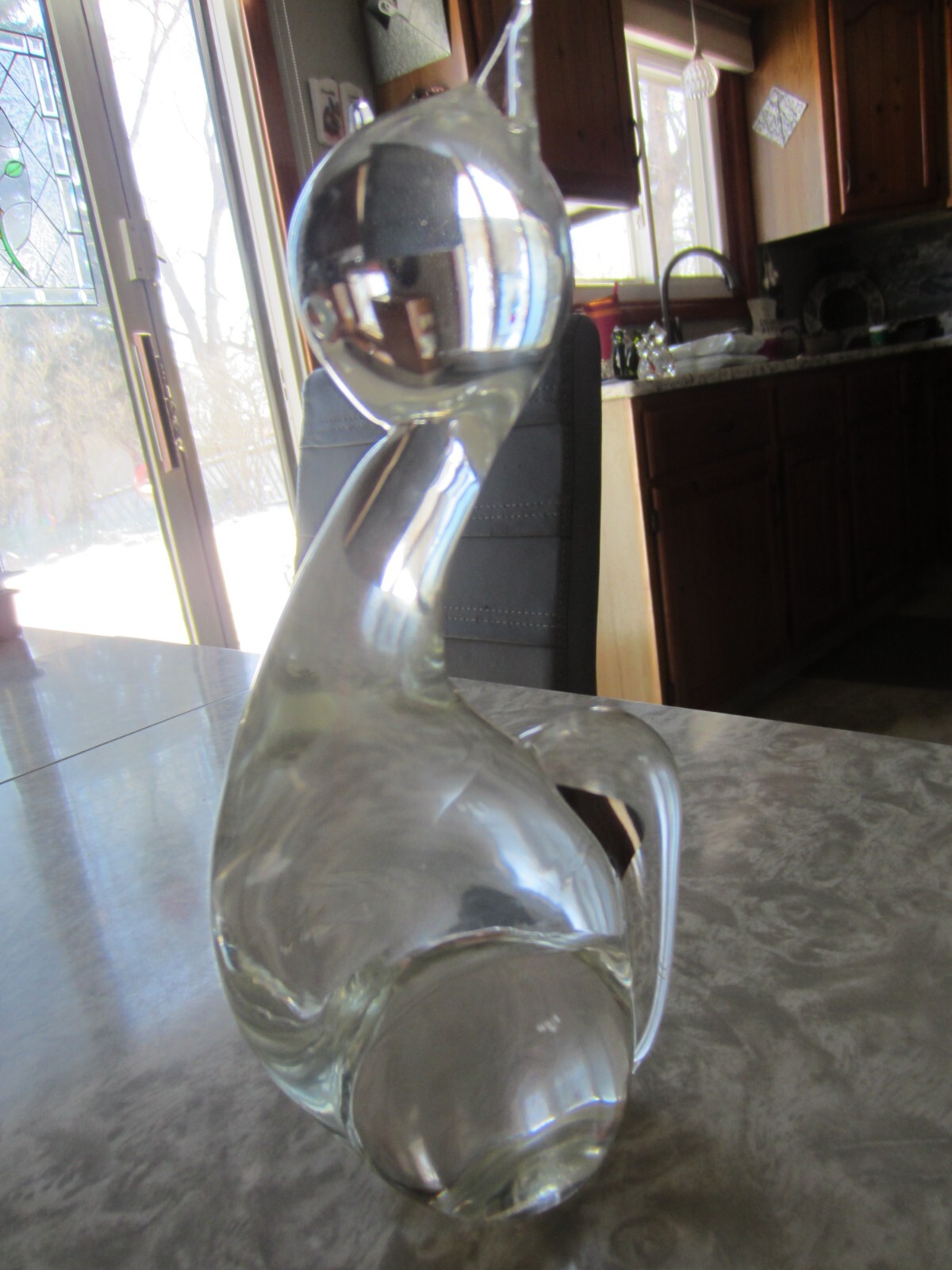 VTG. LARGE SIGNED art glass cat Unbranded clear color 7 3/4 in. tall