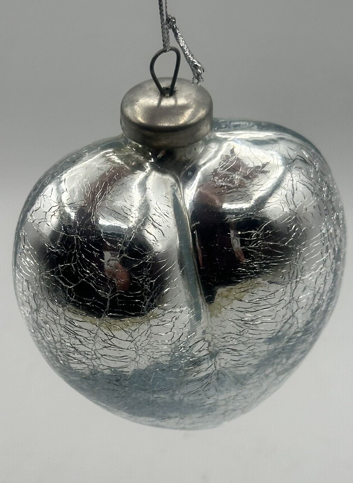 Blown Glass Crackle Heart Ornament Silver Interior Glued Head For 7oz Weight