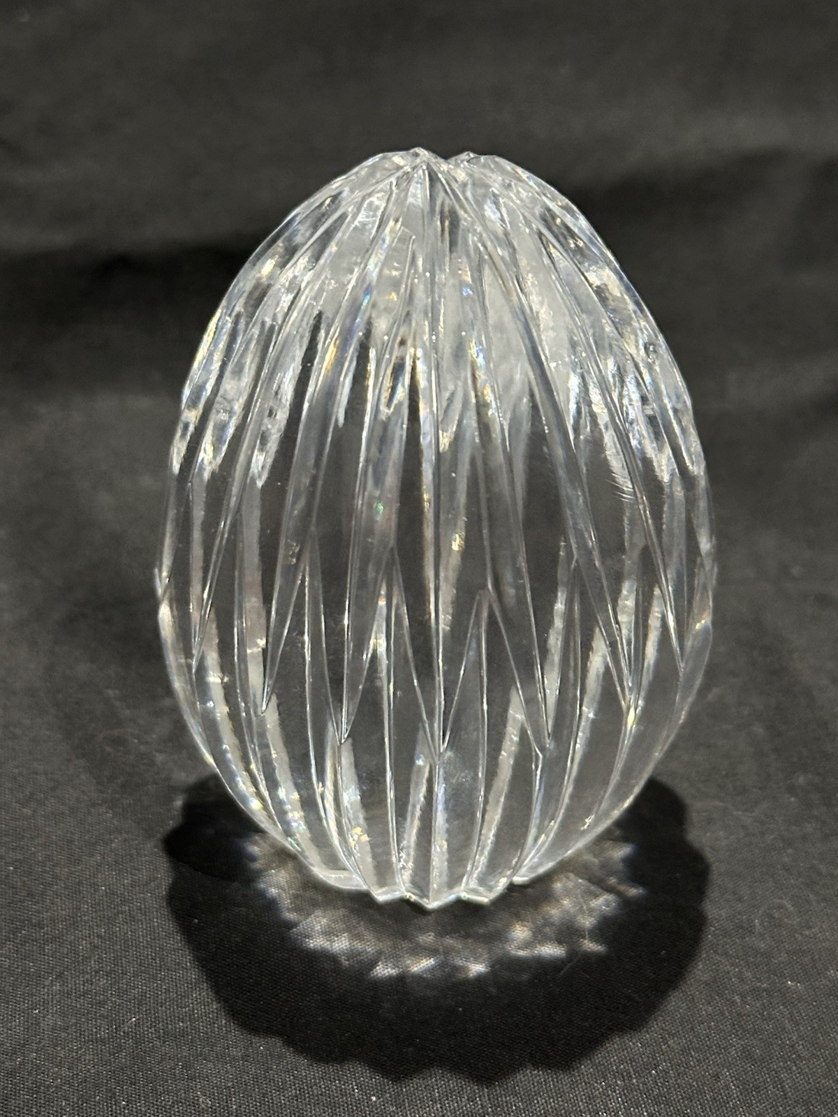 Hand Blown Art Glass Egg Paperweight Clear Cut Glass Decorative Collectible 3″