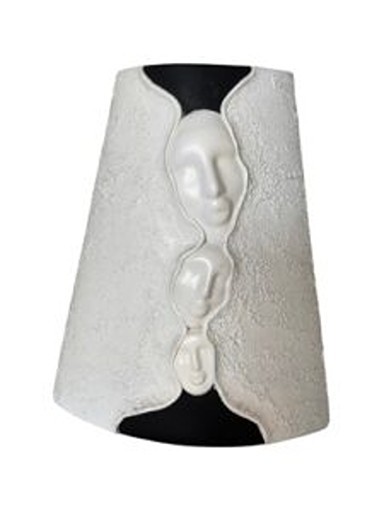 Novak Pottery Abstract Face Vase Studio Art Ceramic White Bisque Black Signed