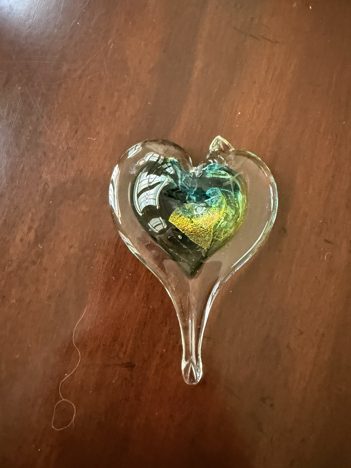 Luke Adams Glassblowing Studio Blue/Green Signed Glass Heart (hangable)