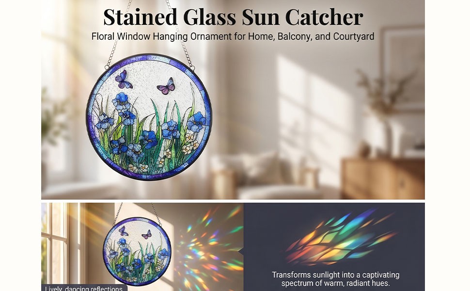 Stained Glass Sun Catcher Vibrant Color Home Living Room Bedroom Decor V1