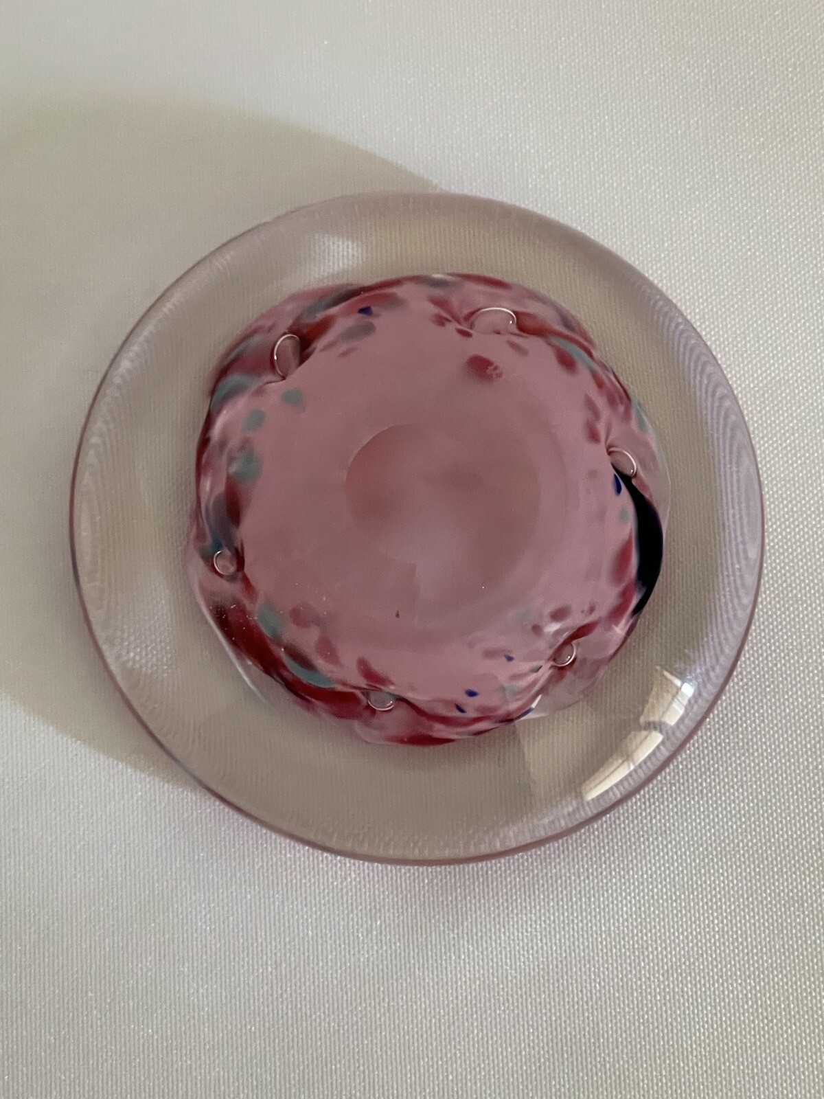 Vintage Pink with Hearts and Bubbles Glass Paperweight 3.25 Inches in Diameter