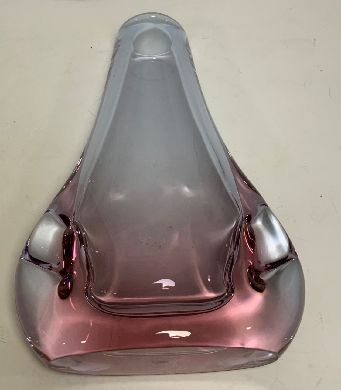 Vintage Pink Czech Art Glass Heavy Vase Signed 10.5 in.