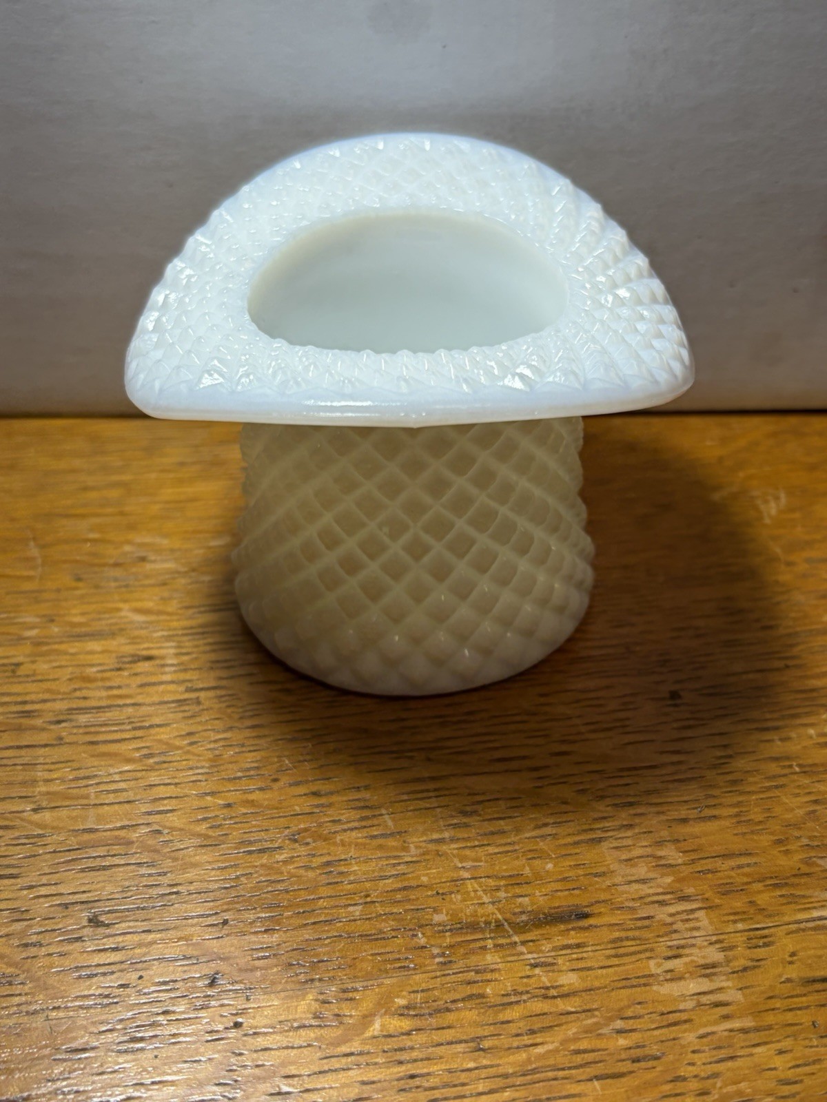 Vintage milkglass diamond pattern top hat With Ring Of Fire WestMoreland Stamp