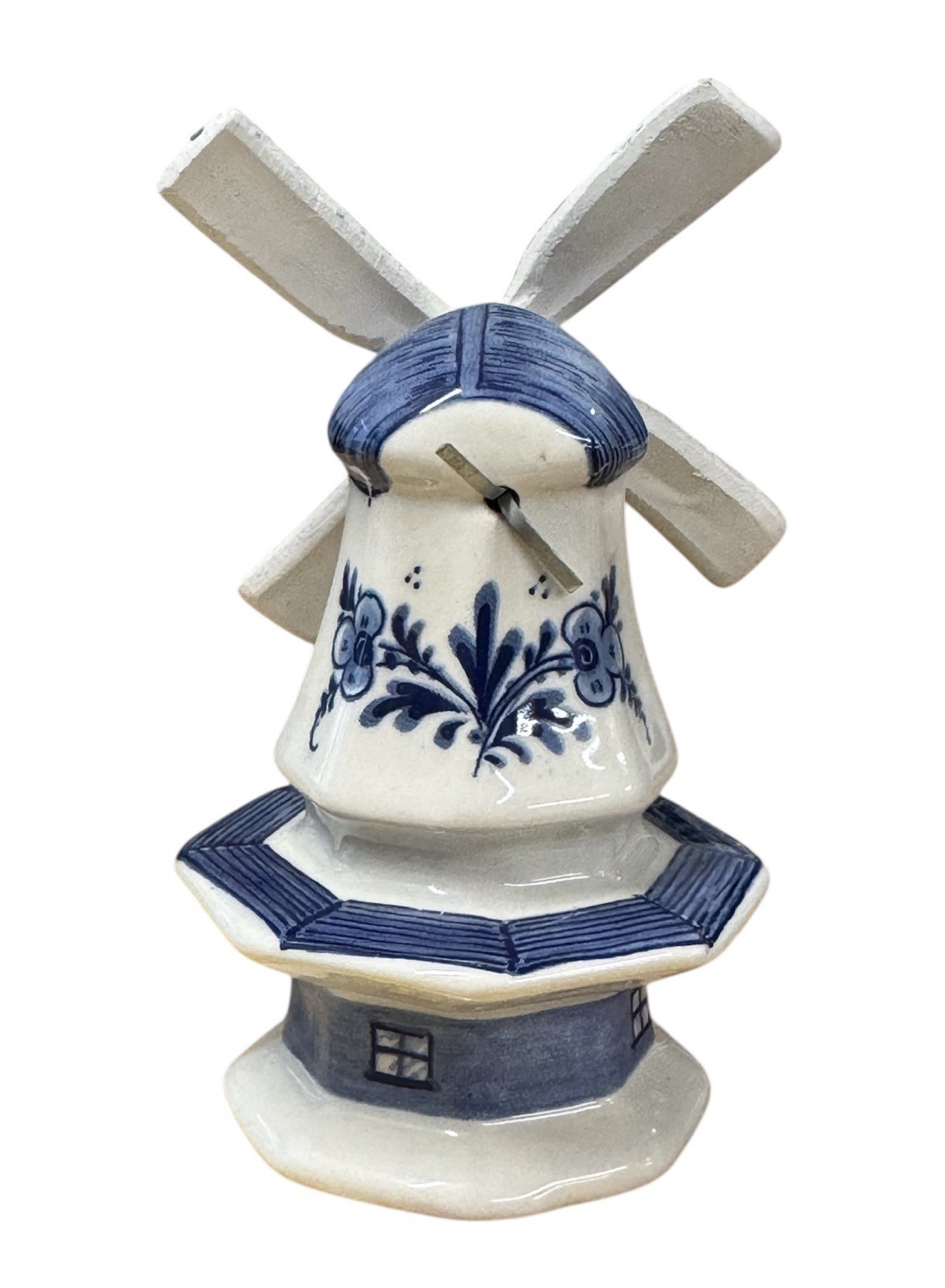 Vintage Delft Holland Hand Painted Blue & White Ceramic Floral Windmill 5″