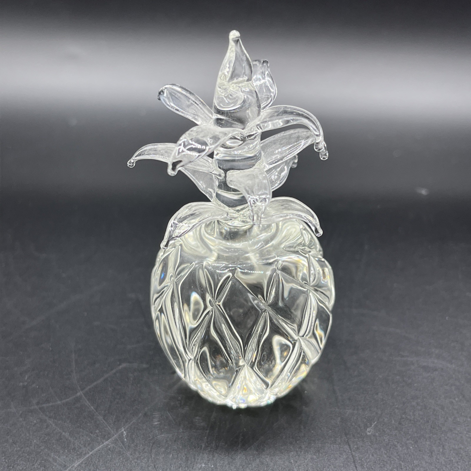 Crystal Clear Glass Pineapple Figurine Paperweight Sculpture Signed