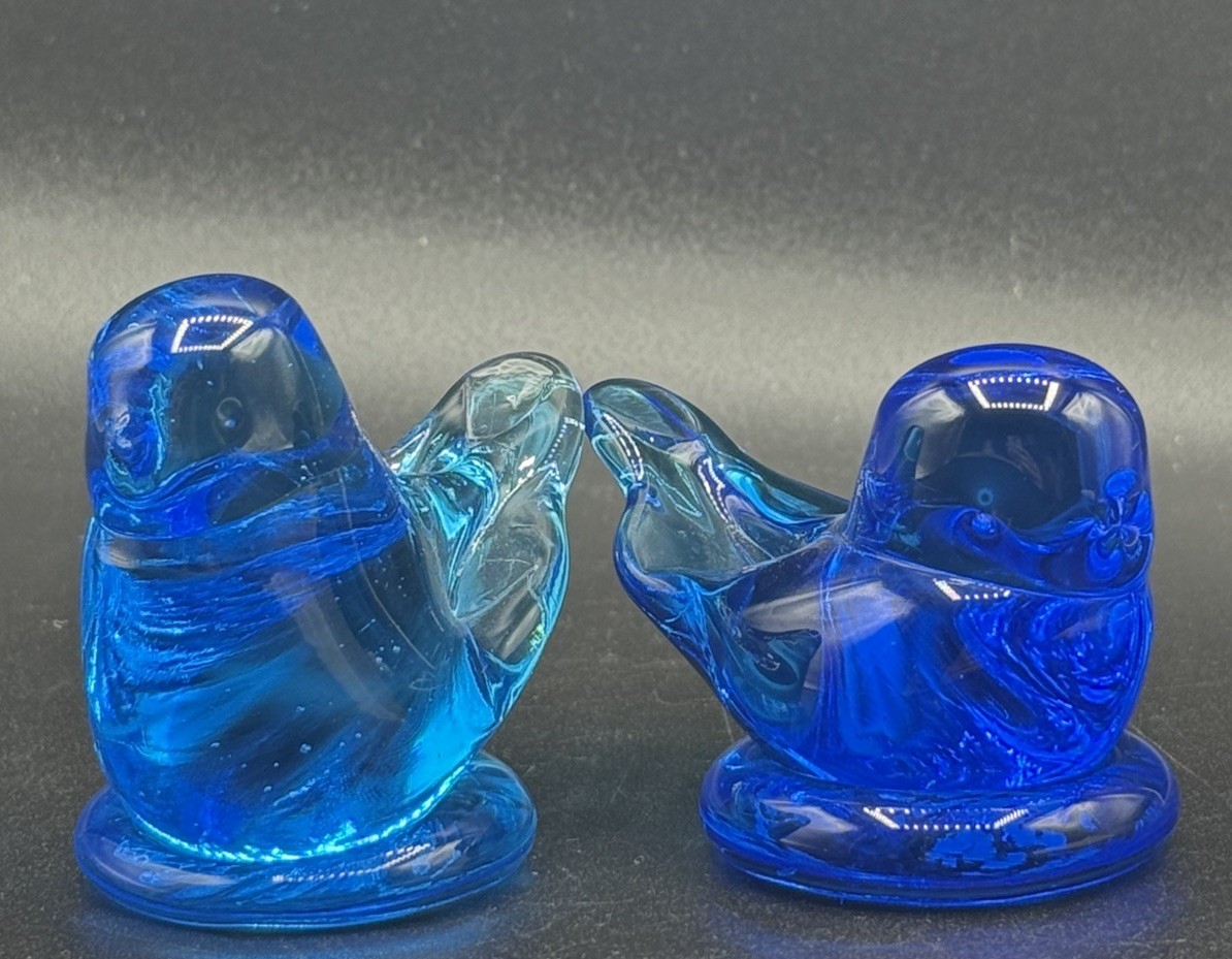 Vintage Blue Birds Of Happiness Cobalt Blue Signed Leo Ward 1996 & 2006 Set Of 2