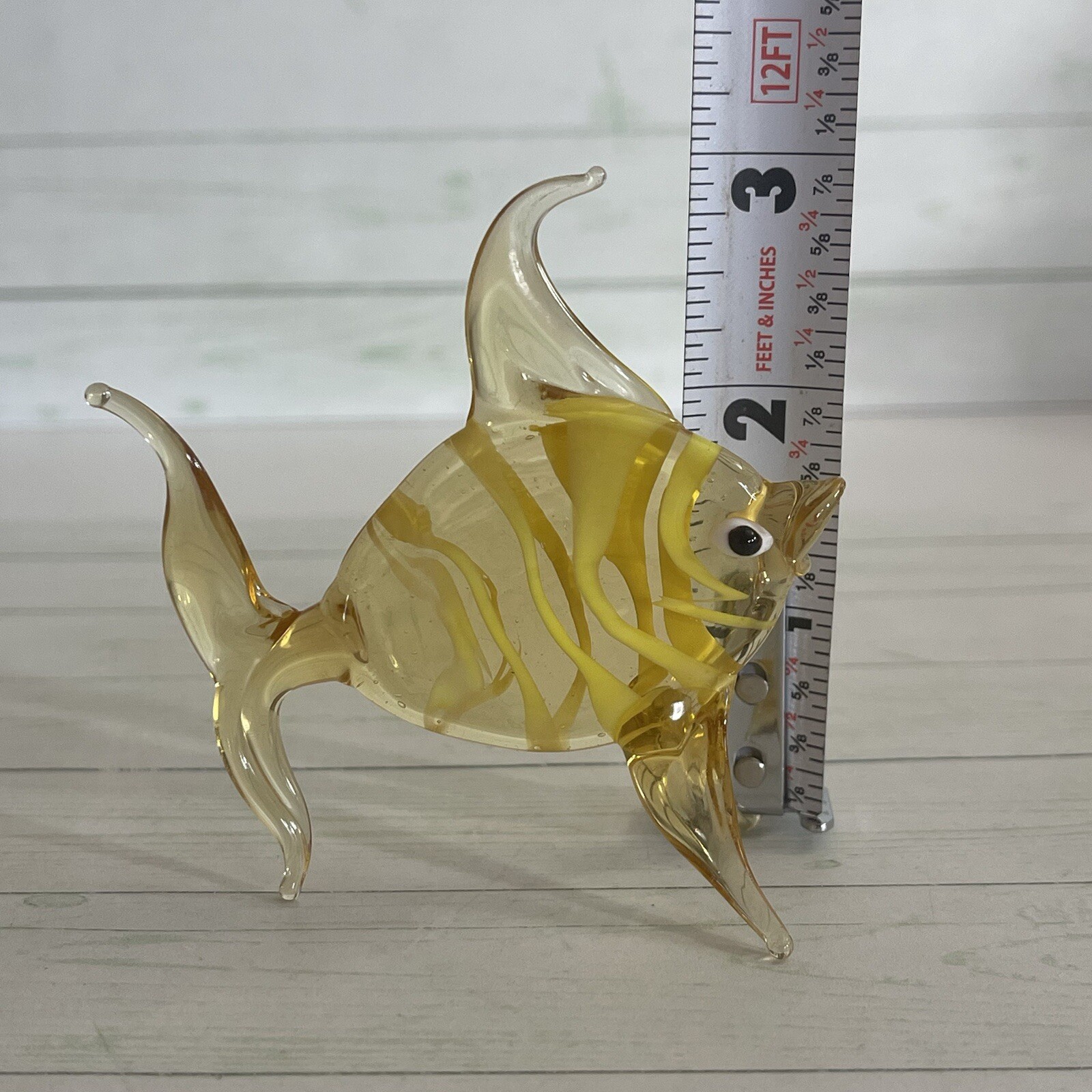 Art Glass 3.50 Yello Striped Angel Fish Figurine Hand Blown
