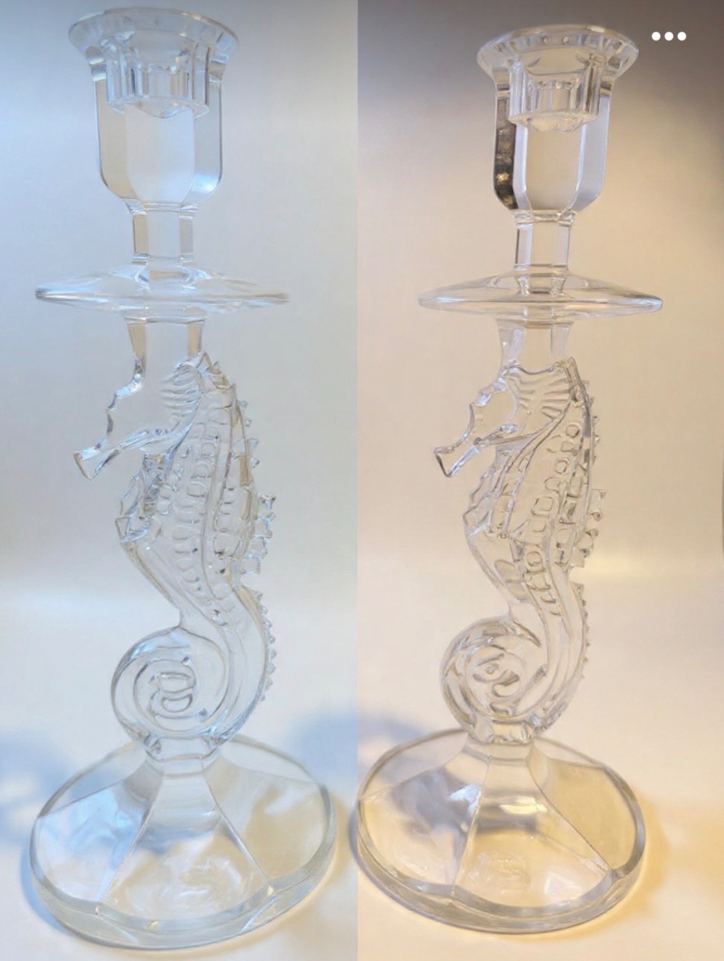 Vintage Waterford Cut Crystal Figural Seahorse Tall Candlesticks Holders Pair