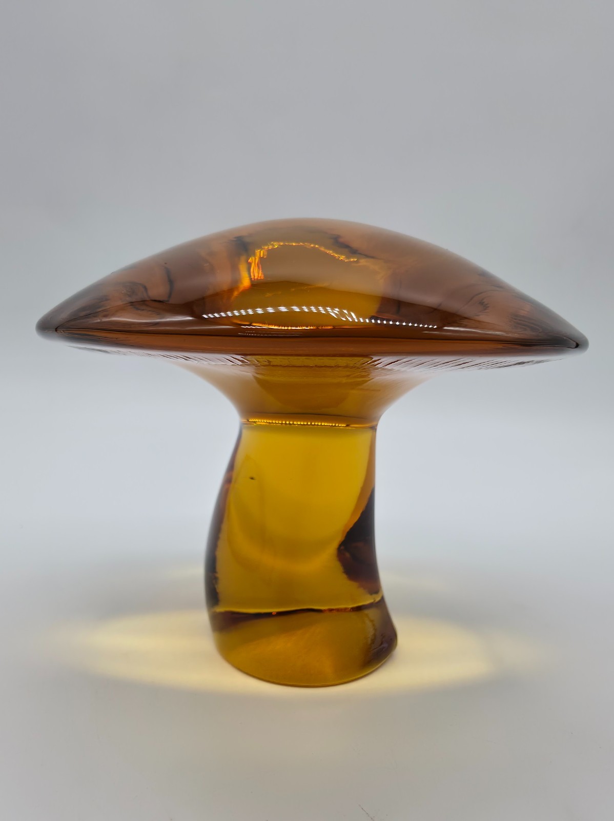 Vintage Viking Glass Amber Mushroom Figurine Paperweight MCM 3″