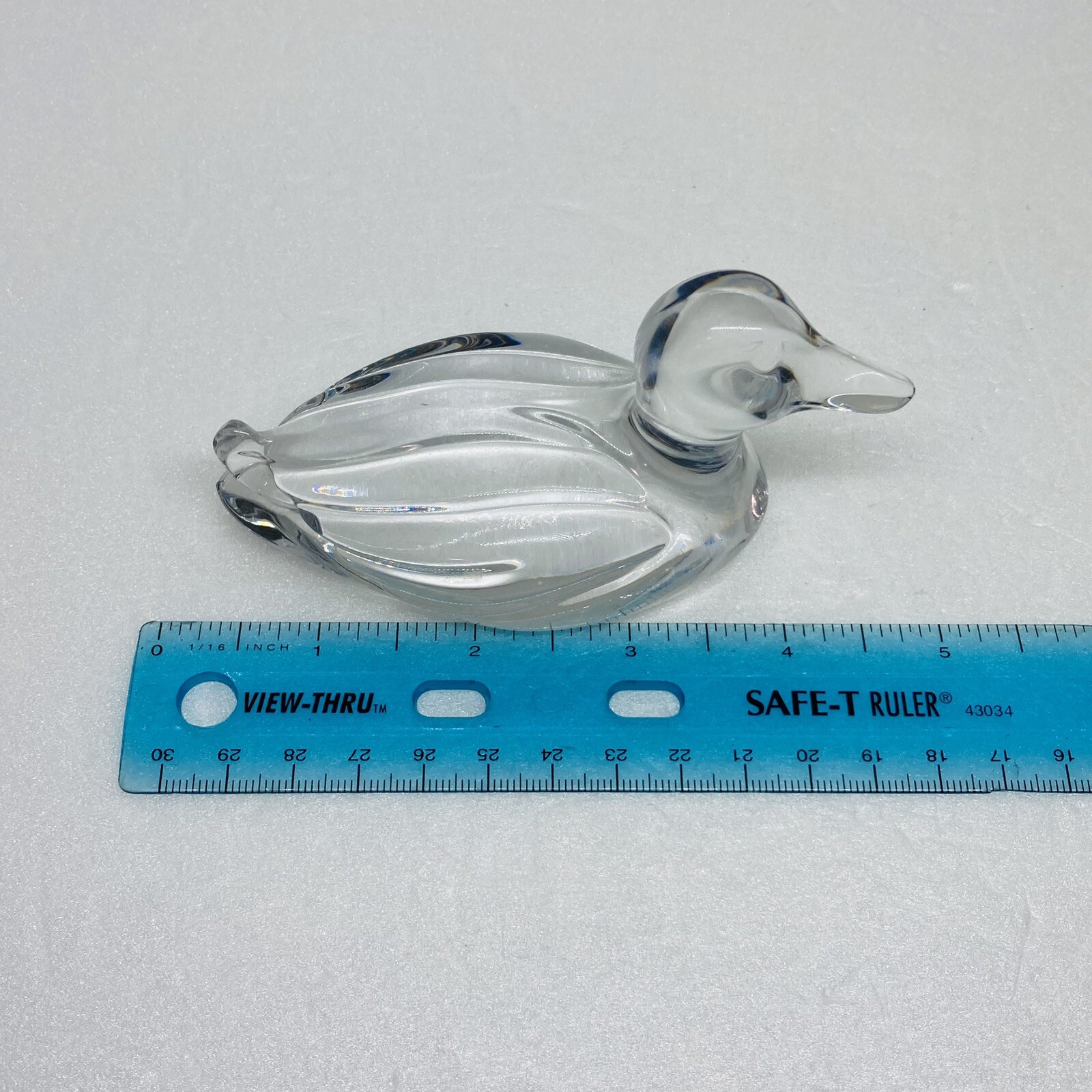 Vintage 1970s Crystal Glass Duck Bird Paerwieghtvfigurine 4” Art Decor 22