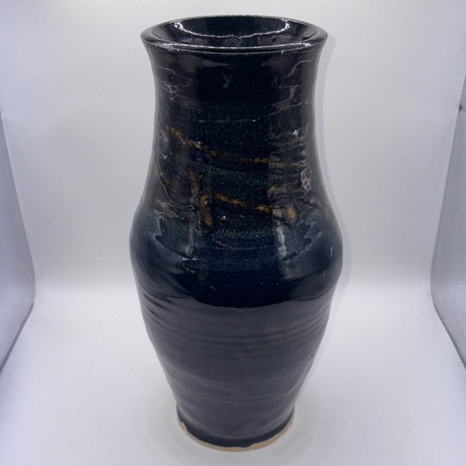 Signed M ∞ Large 11.25″ Studio Art Pottery Vase Cobalt Blue Drip Glaze HEAVY MCM