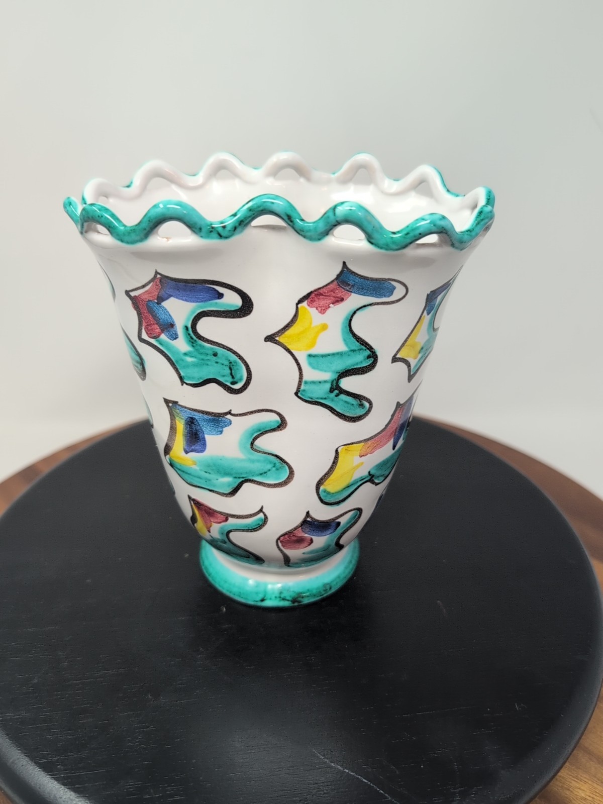 1980s Abstract Design Italian Vintage Colorful 6 In Pottery Vase G-87