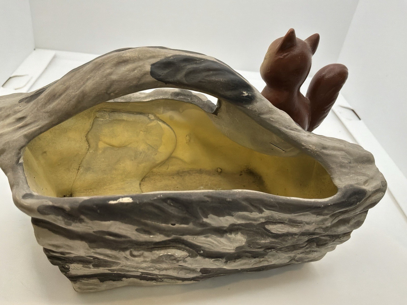 Vintage Enesco Japan Brown Squirrel Planter Basket Woodland Animal Ceramic Decor