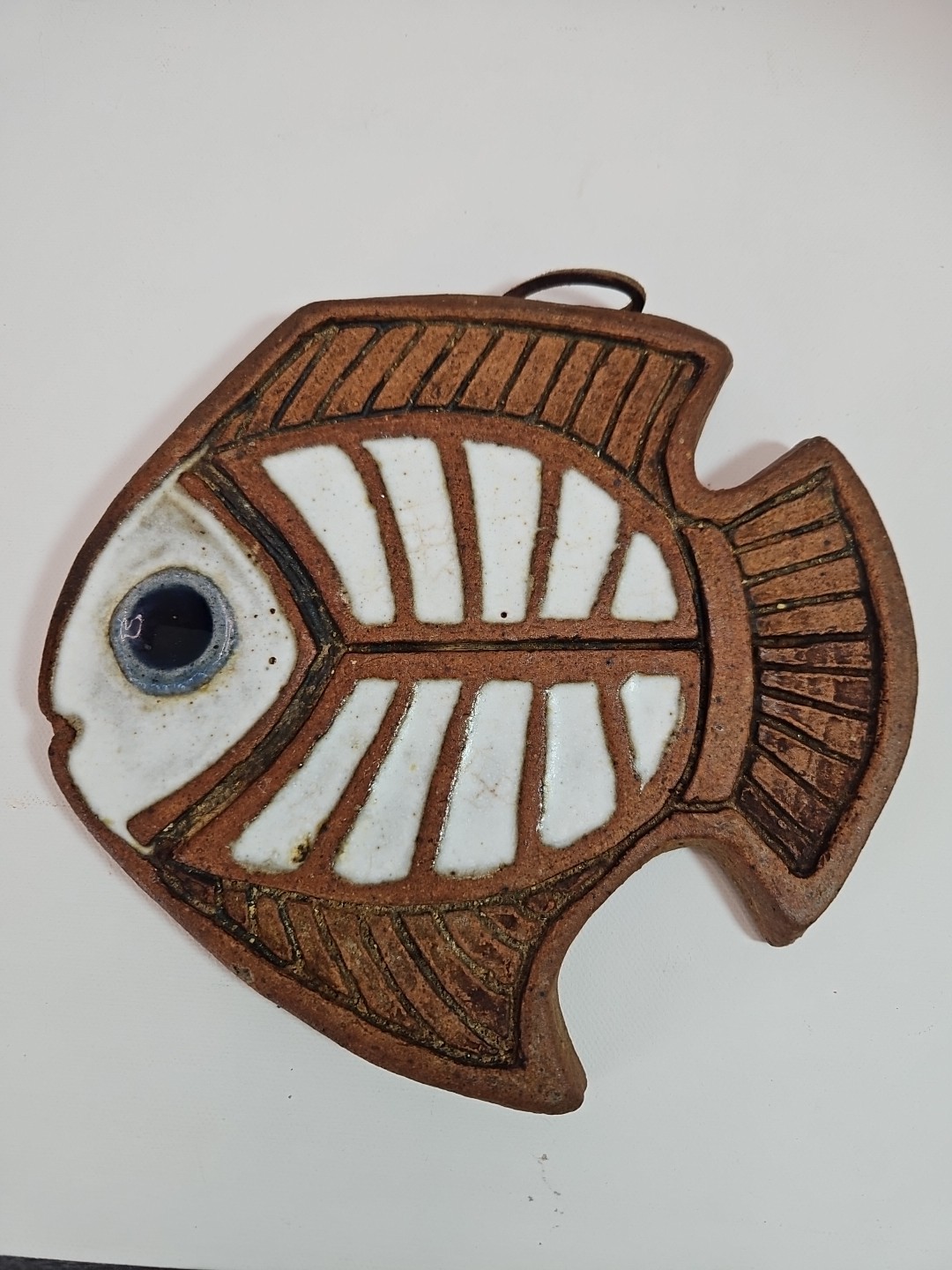 Vintage Victoria Littlejohn Glazed Stoneware Fish Trivet Wall Hanging