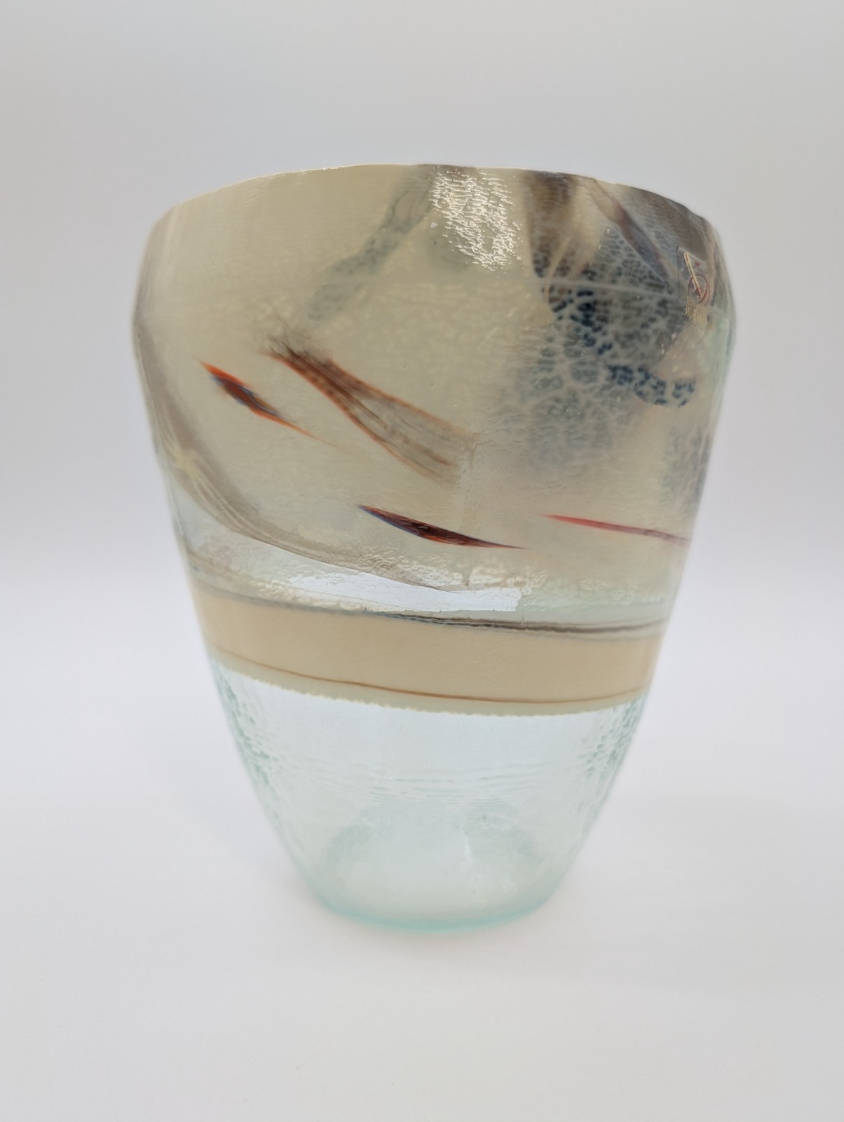 Vetro Artistico Clear/Multicolor Abstract Murano Art Glass 8” Vase