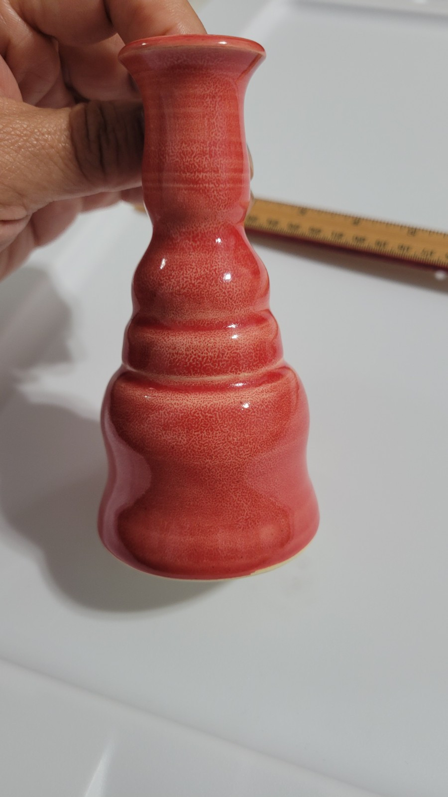 Studio art pottery mini bud vase Signed Red ? Decor 4.75 inches