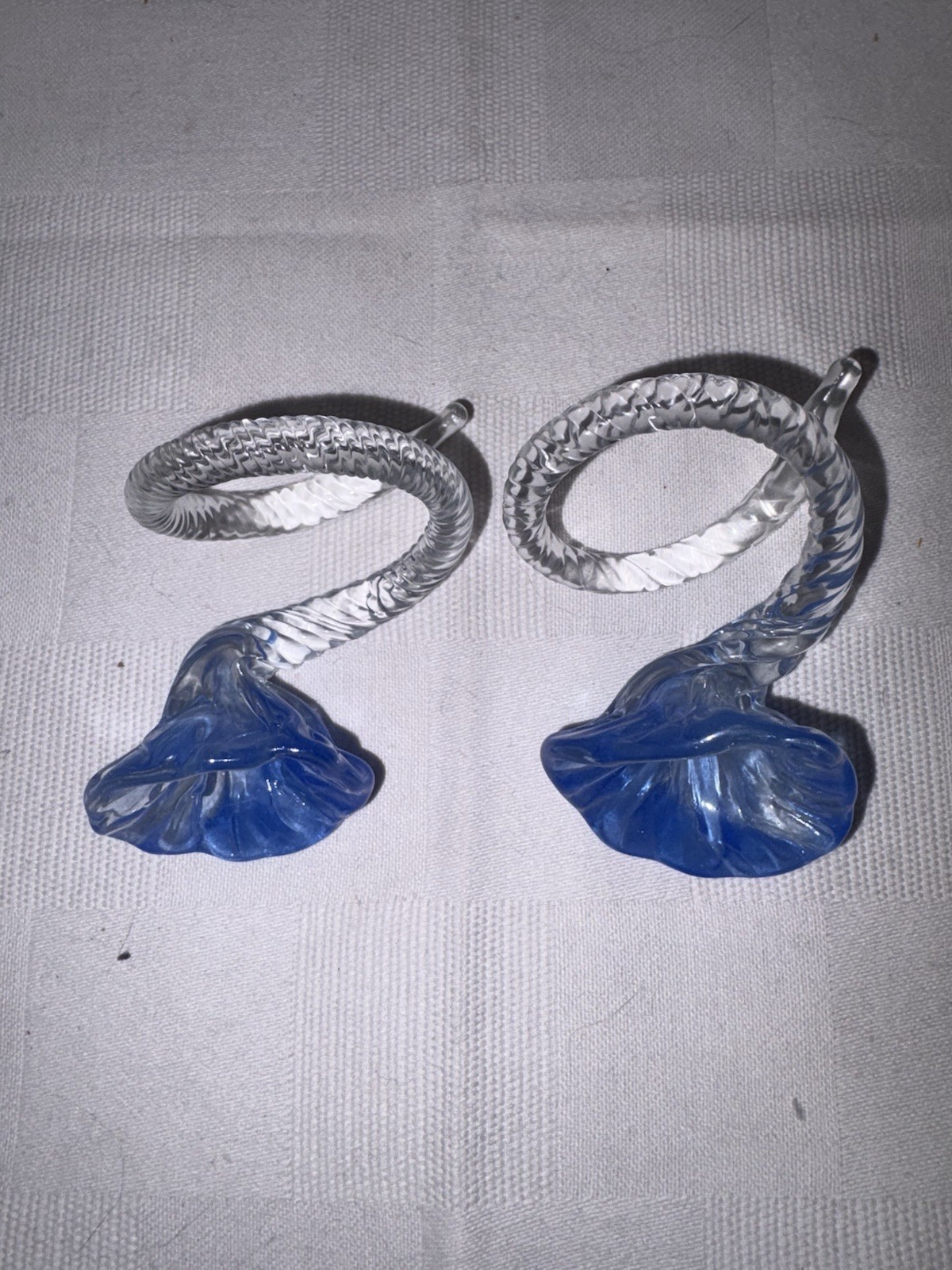 Art Deco Hand Blown Set Of 2 Morning Glory Flowers