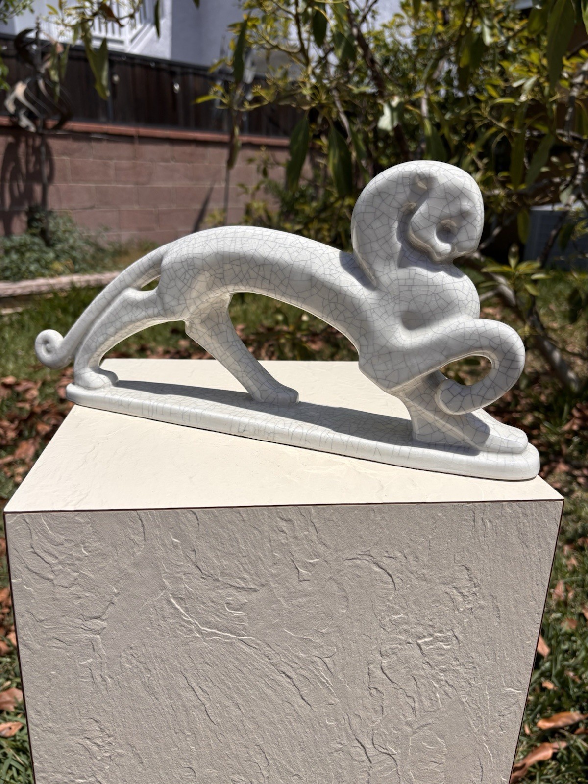 Art Deco Crackle Glaze Crouching 14” Feline/panther unmarked