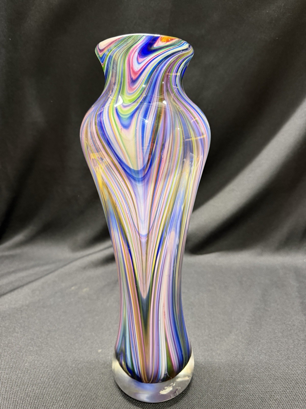 Mid-Century Peacock Feather Striped Cased Glass 16″ 8Lbs Vase