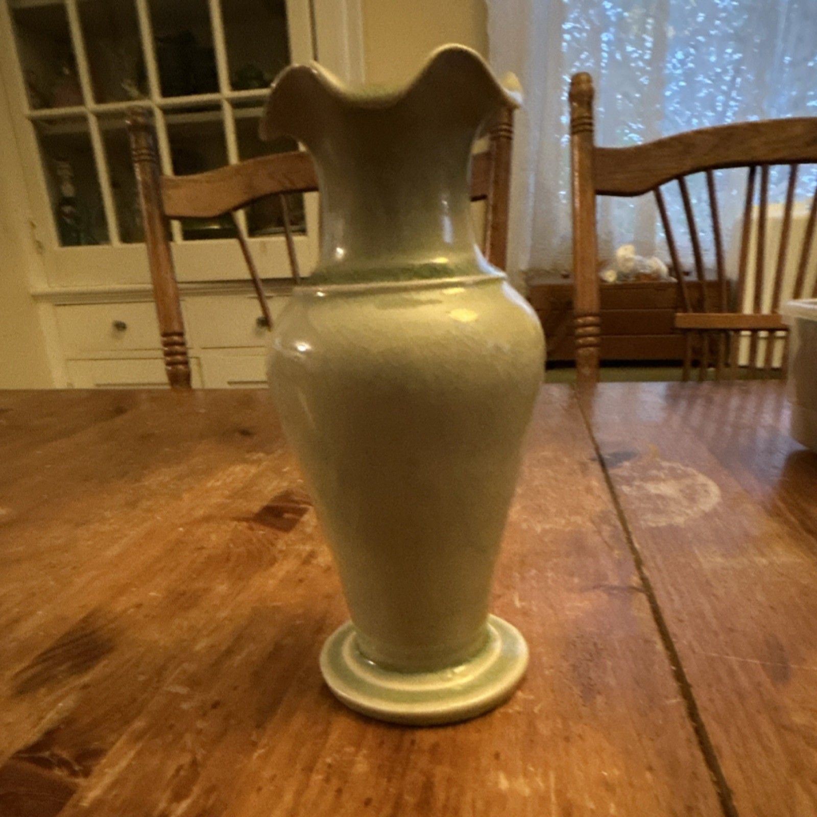 Vintage celadon vase, green glaze, distinctive crackle finish, made in Thailand