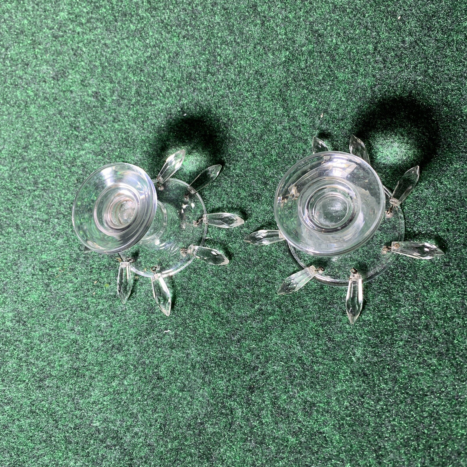 Candlestick Holders 2 Pair Glass Bobbin Two Way TEARDROP Crystals Elegant Unity