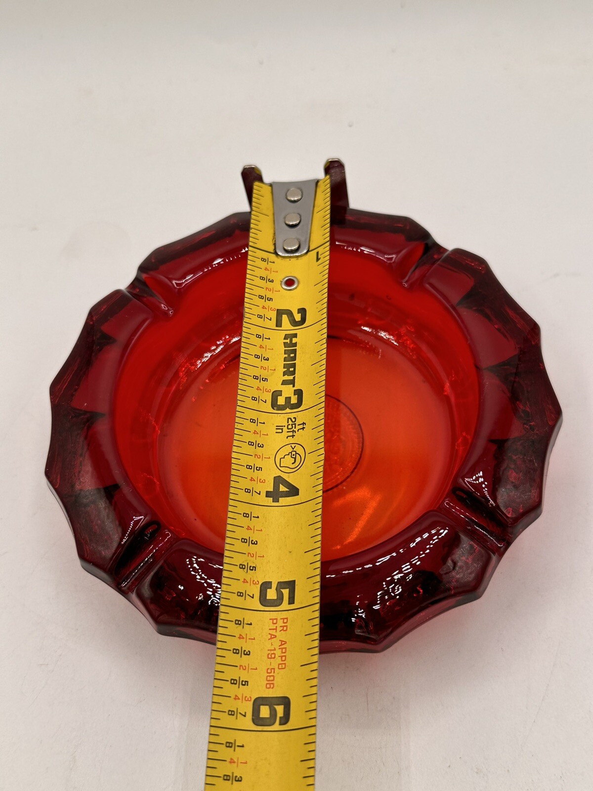 Fostoria Eagle 1887 Ruby Red Coin Vintage Heavy Glass Ashtray Cigarette 5.25”