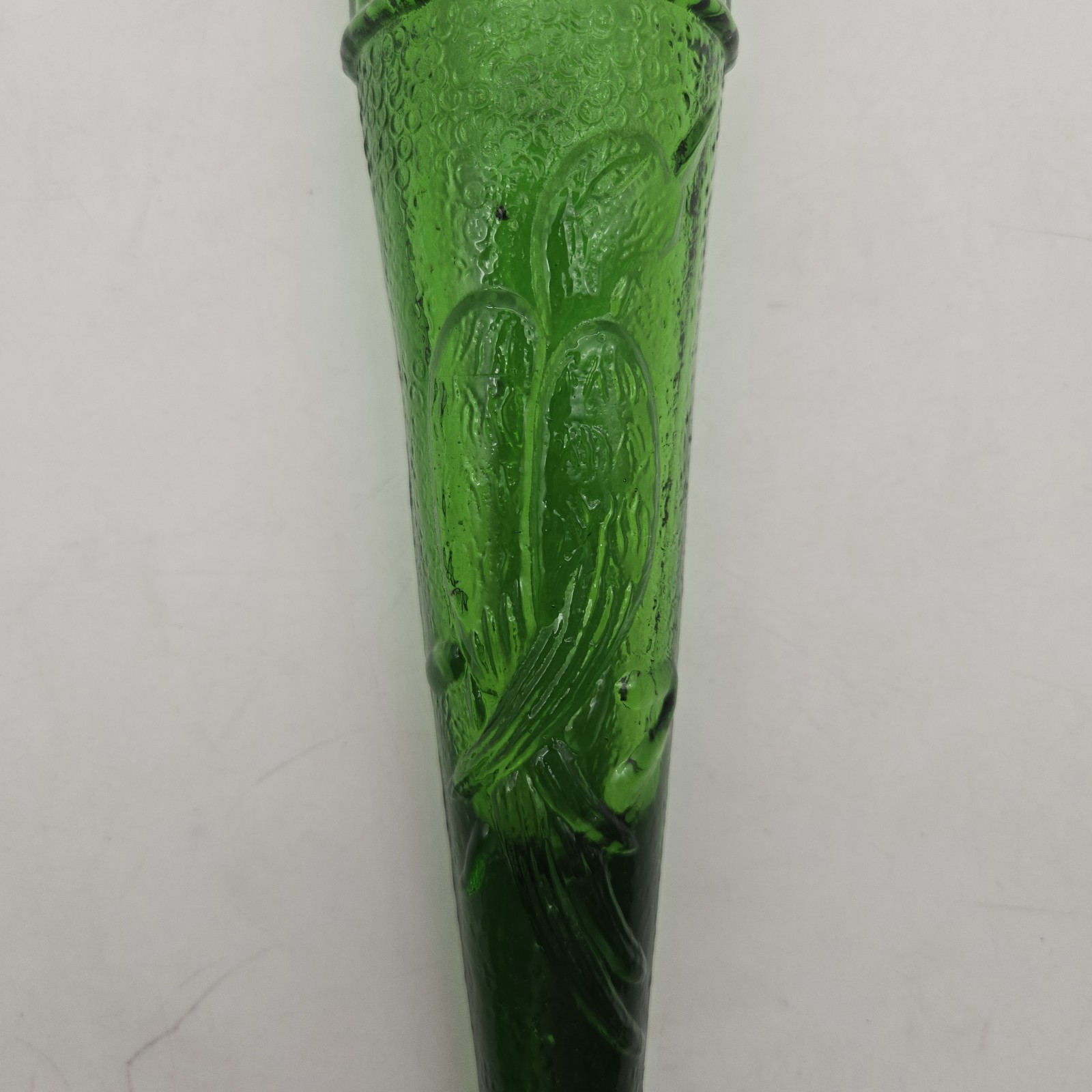 Vintage DUGAR Green Glass Wall Pocket w/ Bird Design | 8 Inches Long