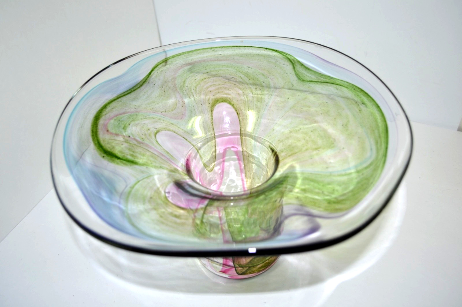 DP David Salazar Signed Studio Art Glass Drop Ring Vase Iridescent Lundberg